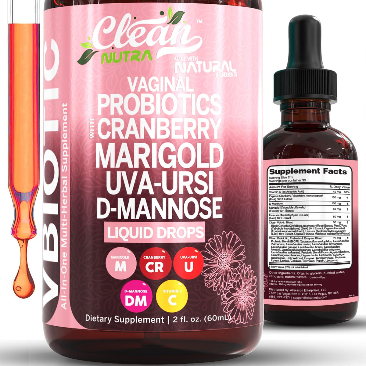 Clean Nutraceuticals Cranberry Probiotic Liquid Drops front view