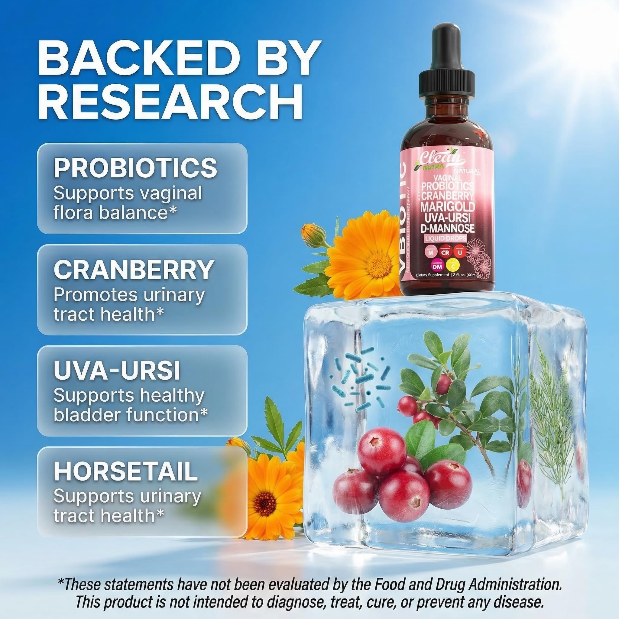 Clean Nutraceuticals Cranberry Probiotic Liquid Drops ingredients close-up