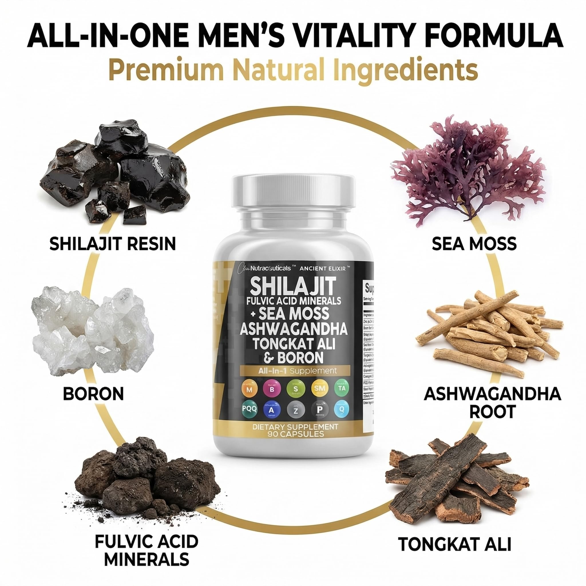 Clean Nutraceuticals Daily Shilajit Supplement 90 capsules on a wooden table