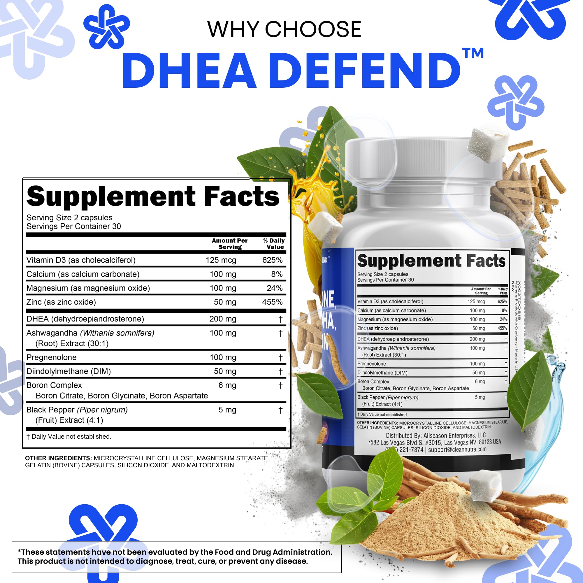 Clean Nutraceuticals DHEA 200mg Complex Supplement capsules in a hand