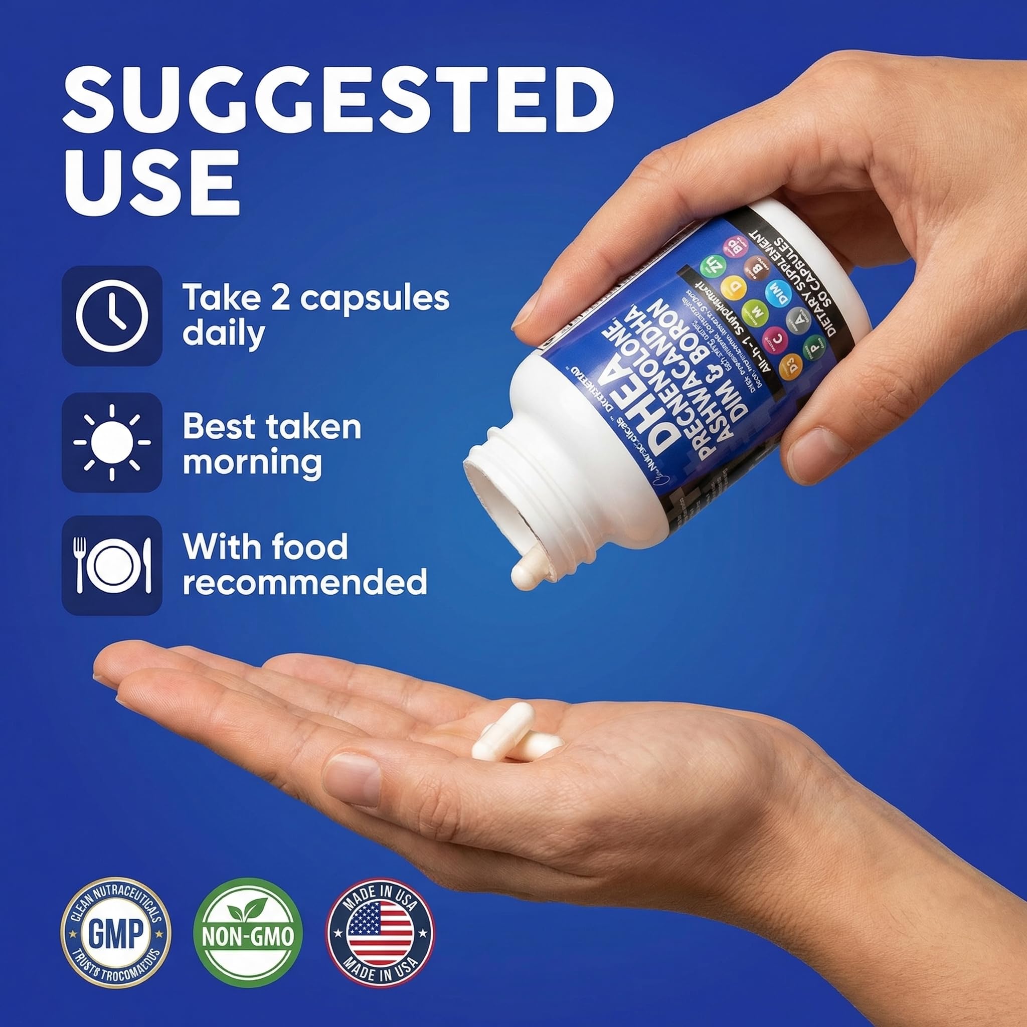 Clean Nutraceuticals DHEA 200mg Complex Supplement on a kitchen counter