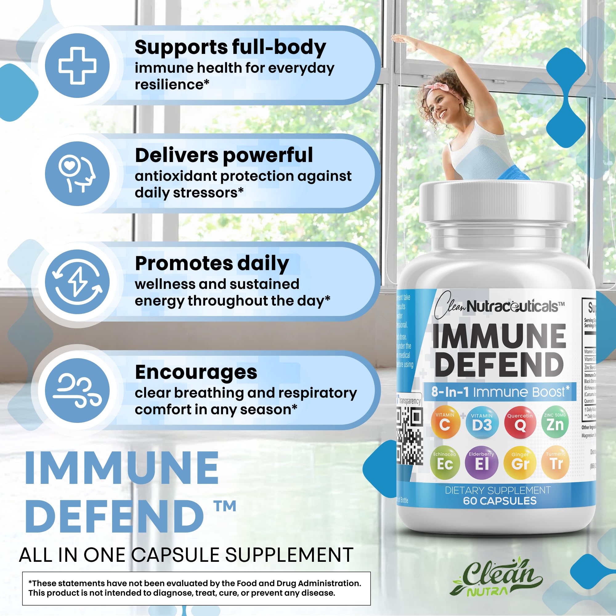 Clean Nutraceuticals Echinacea 8 in 1 daily wellness Vitamins bottle with measuring spoon