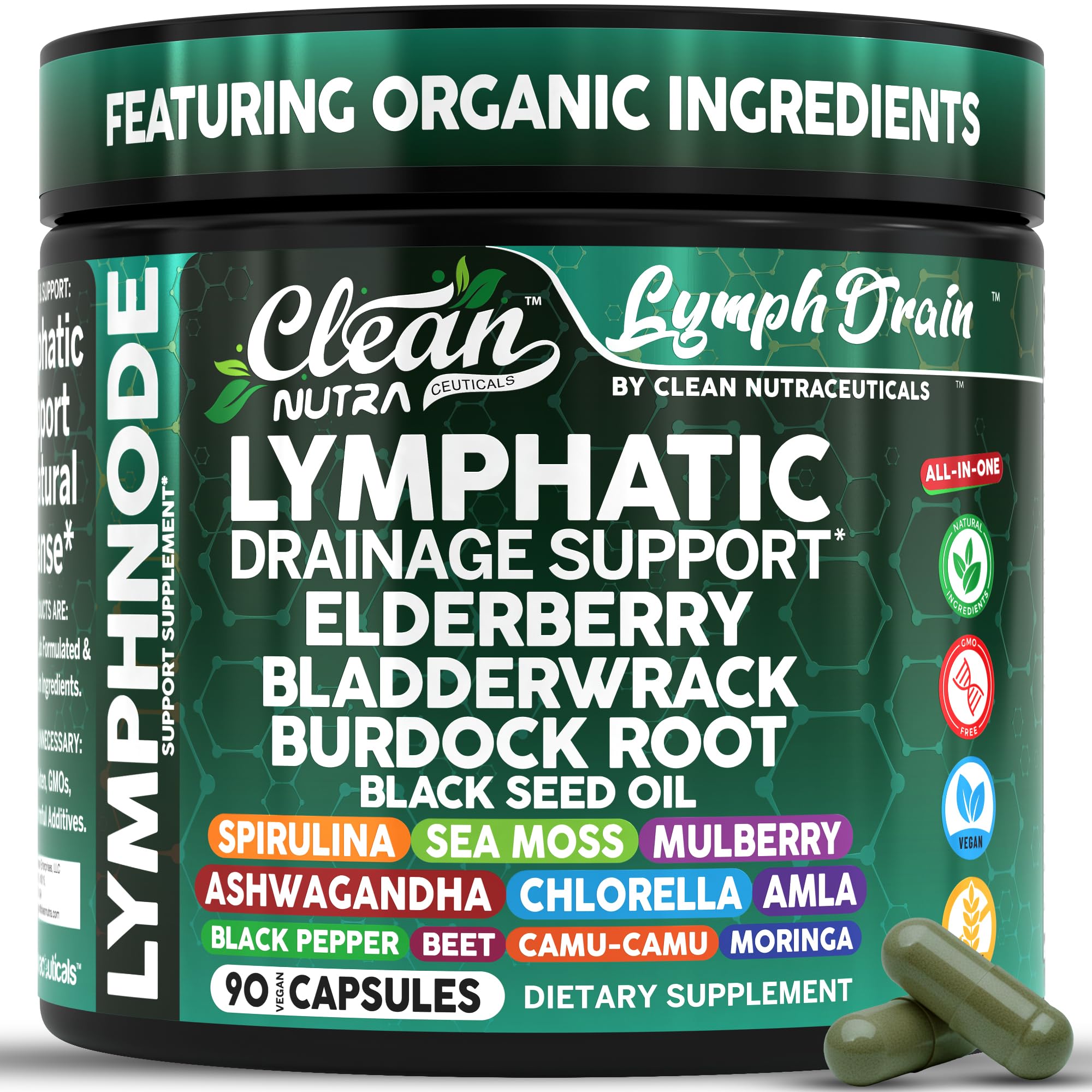 Clean Nutraceuticals Elderberry Lymphatic Drainage Capsules front view