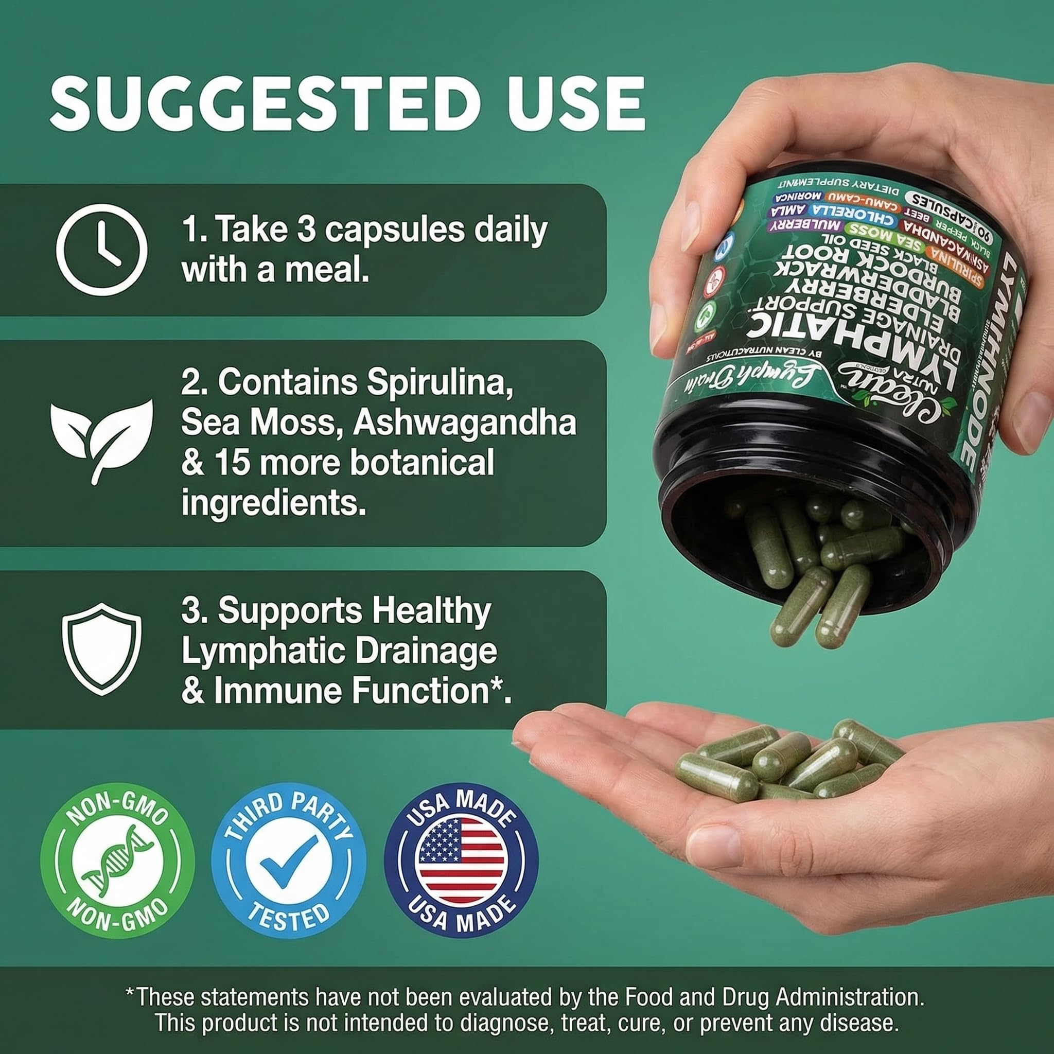 Clean Nutraceuticals Elderberry Lymphatic Drainage Capsules on a wooden table