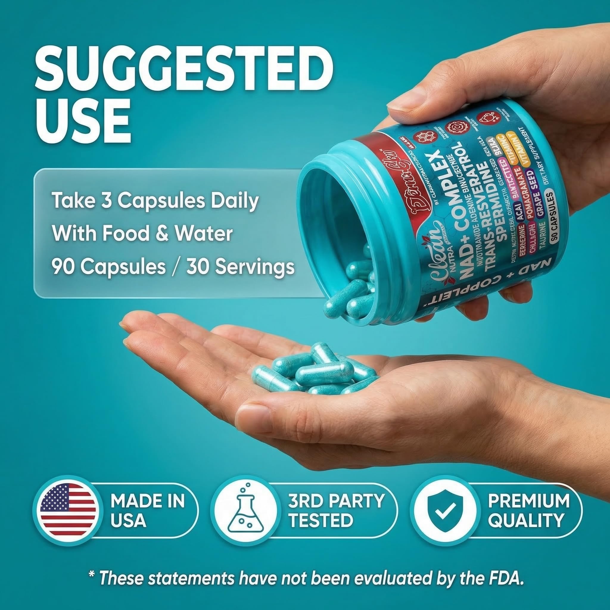 Clean Nutraceuticals EternaGlow capsules on a wooden table