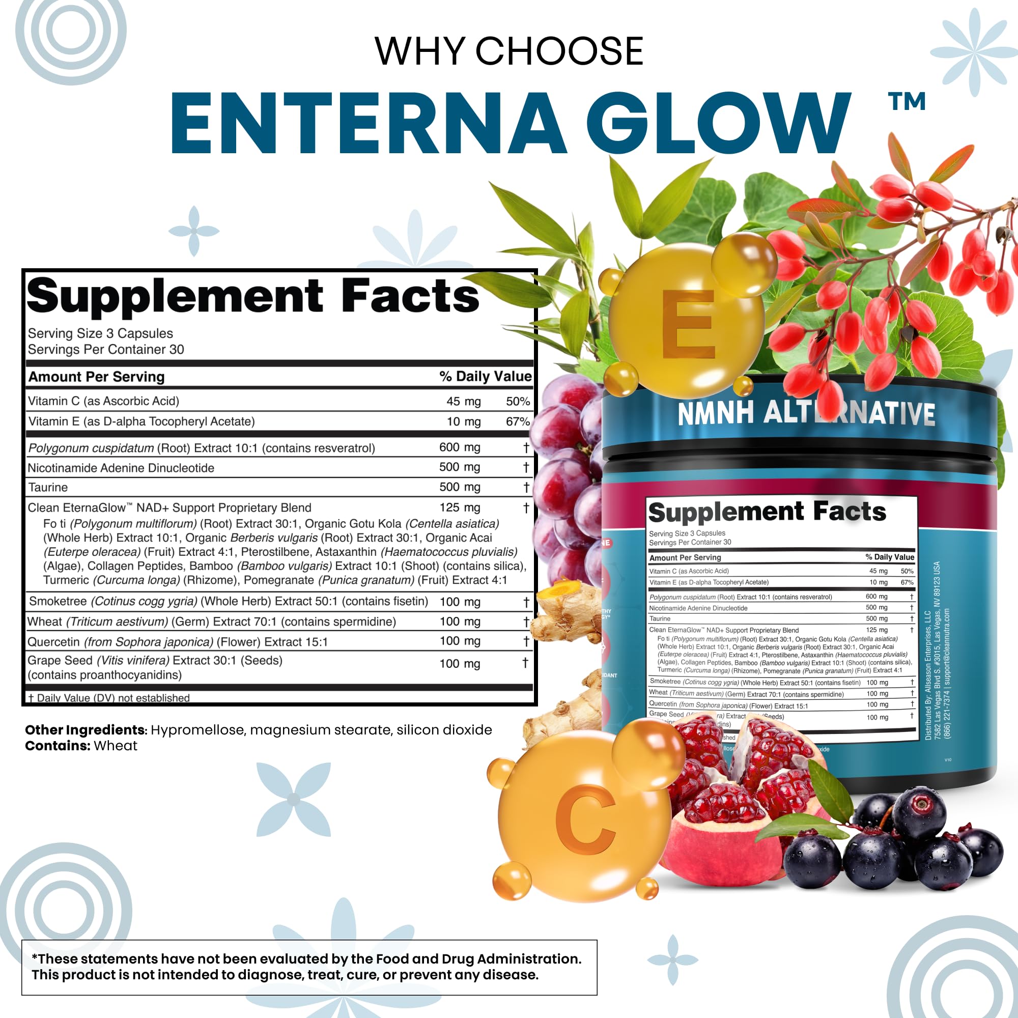 Clean Nutraceuticals EternaGlow supplement bottle side view