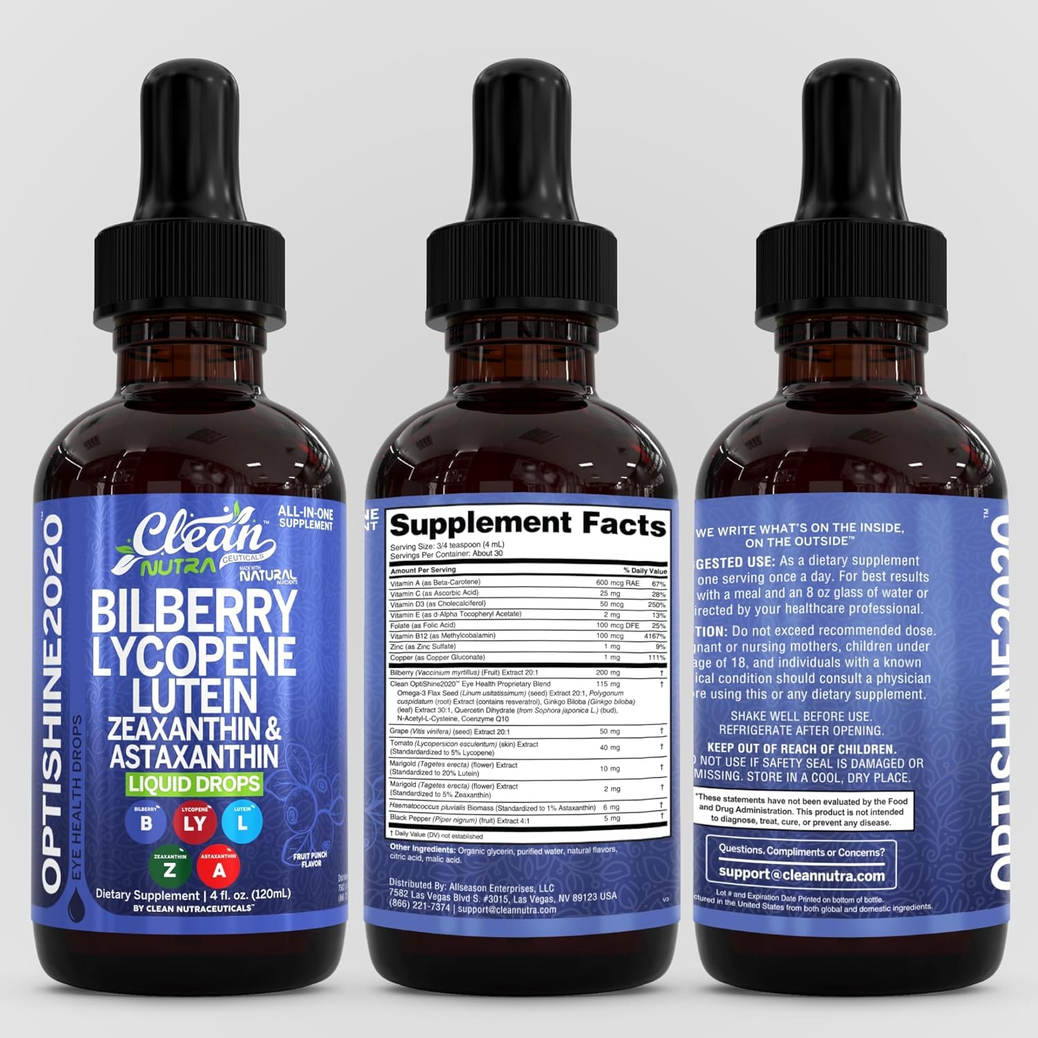 Clean Nutraceuticals Eye Support Liquid Drops ingredients close-up