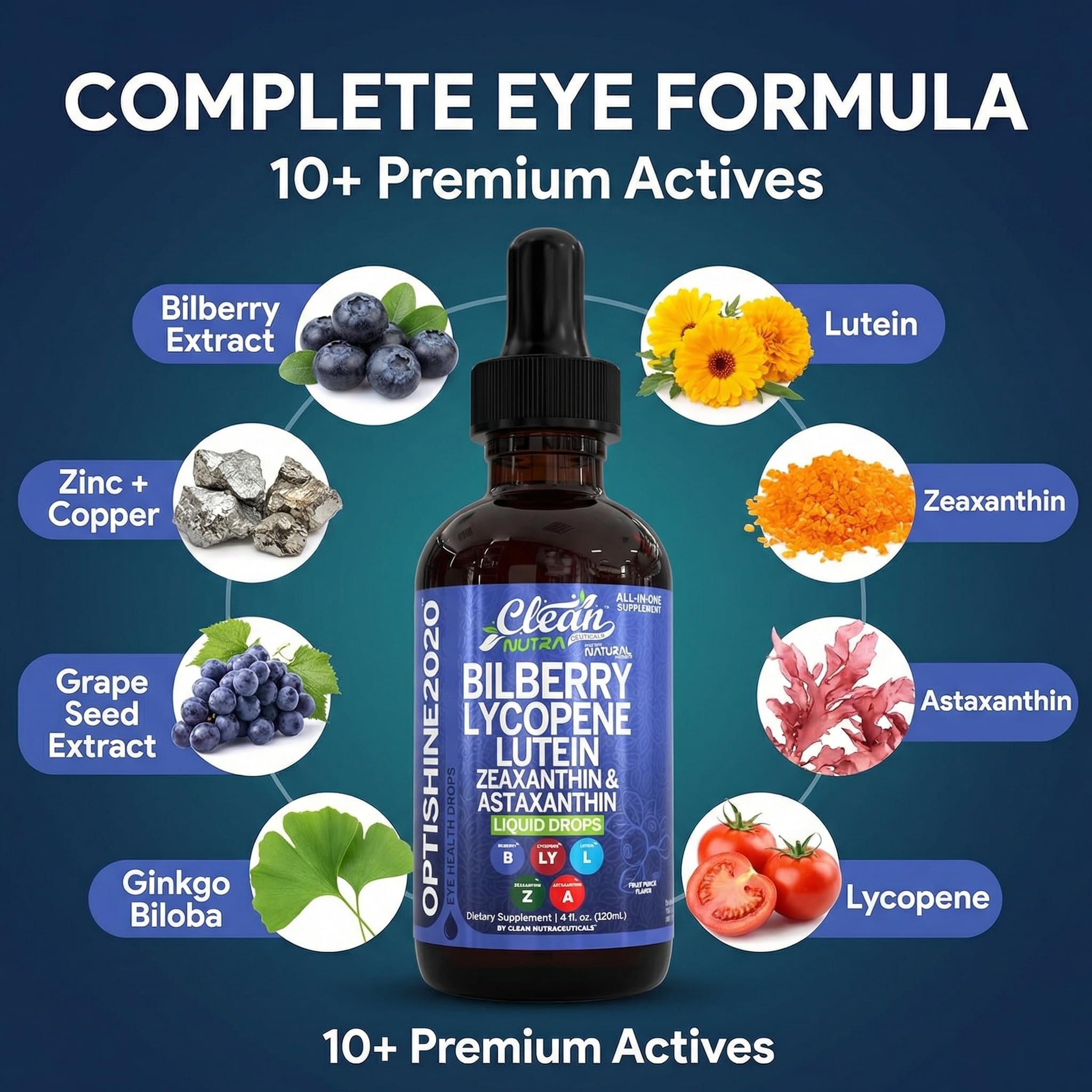 Clean Nutraceuticals Eye Support Liquid Drops with dropper