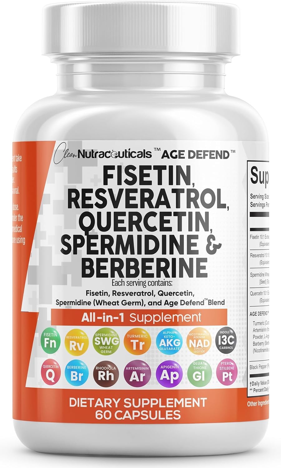 Clean Nutraceuticals Fisetin Quercetin Resveratrol Supplement bottle front view