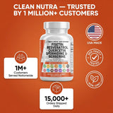 Clean Nutraceuticals Fisetin Quercetin Resveratrol Supplement bottle with a glass of water