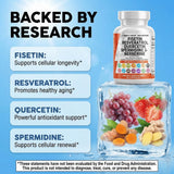 Clean Nutraceuticals Fisetin Quercetin Resveratrol Supplement capsules on a wooden surface