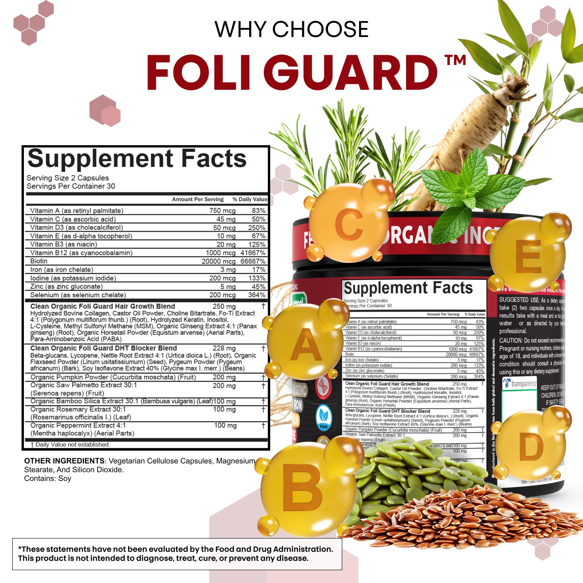 Clean Nutraceuticals Foli Guard Hair Growth Supplement ingredients list