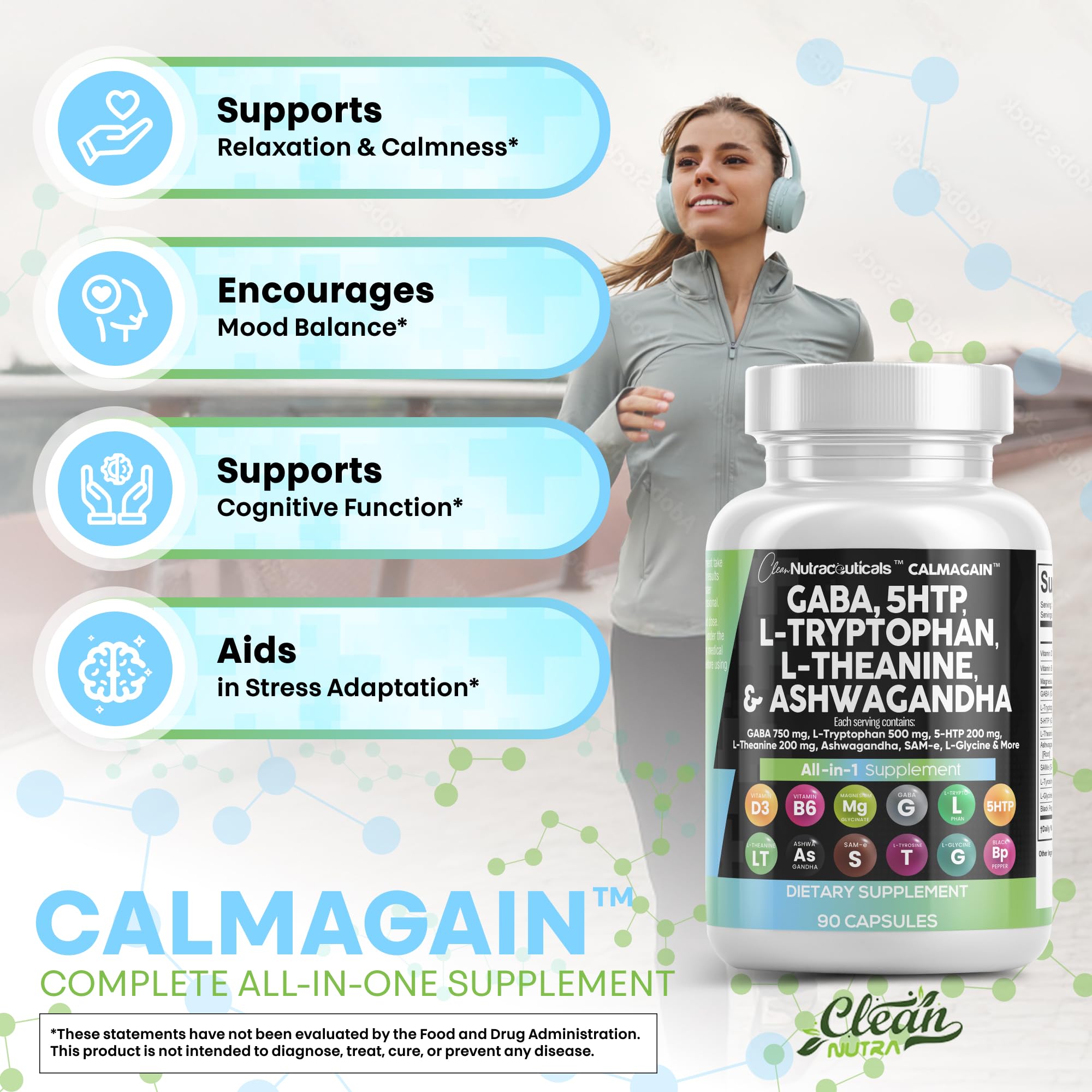 Clean Nutraceuticals GABA L-Theanine 5-HTP Supplement capsule close-up