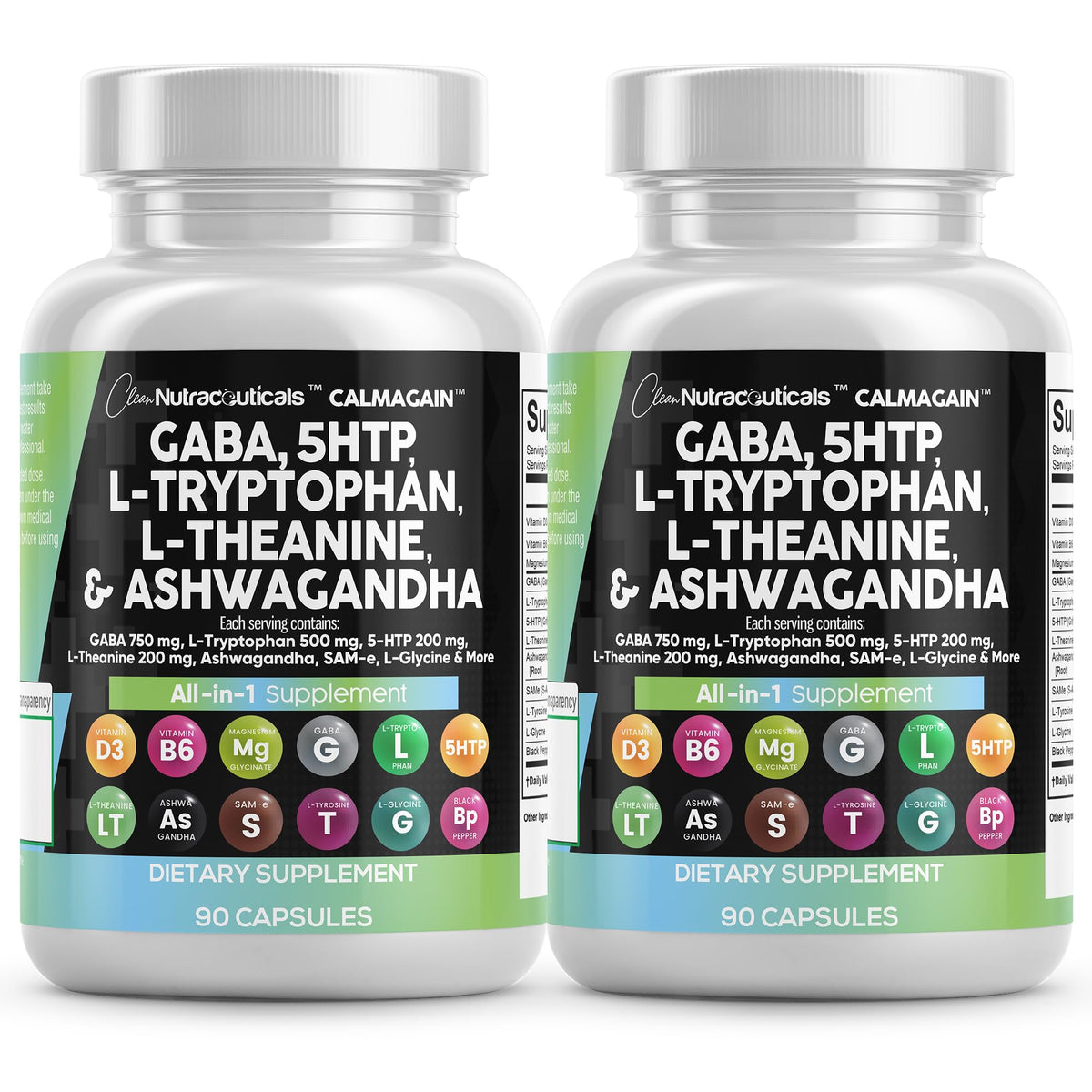 Clean Nutraceuticals GABA L-Theanine 5-HTP Supplement front view