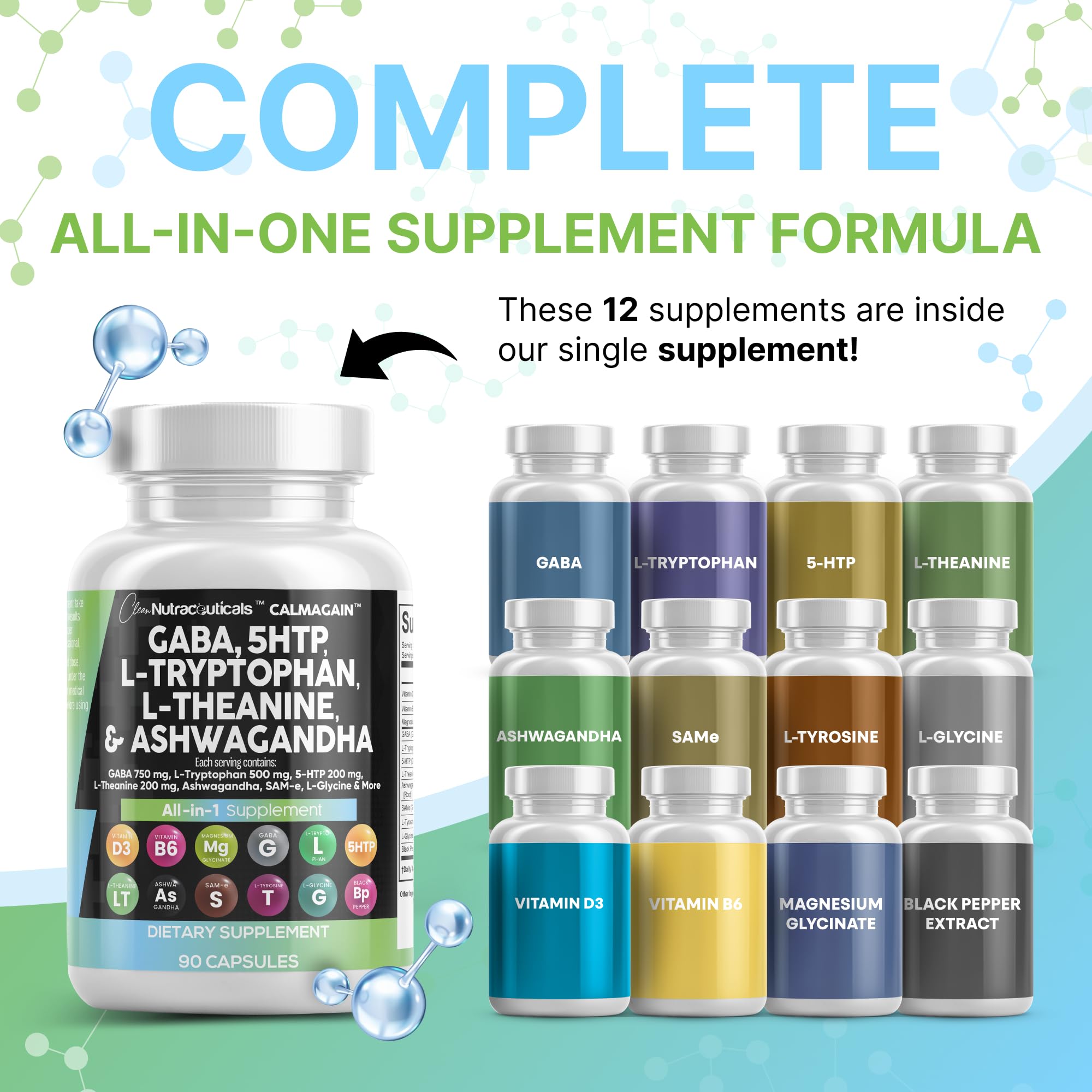 Clean Nutraceuticals GABA L-Theanine 5-HTP Supplement side view