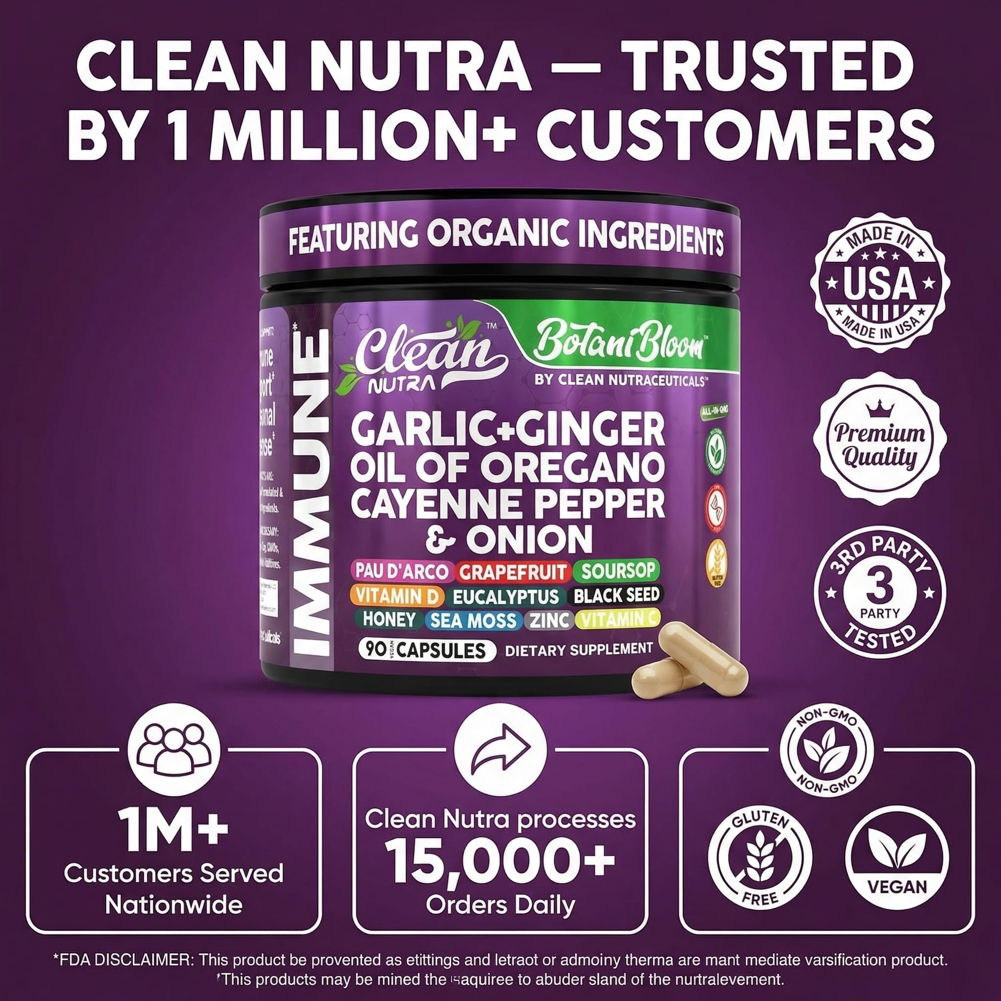 Clean Nutraceuticals Garlic & Sea Moss Capsules 90 Count with other supplements