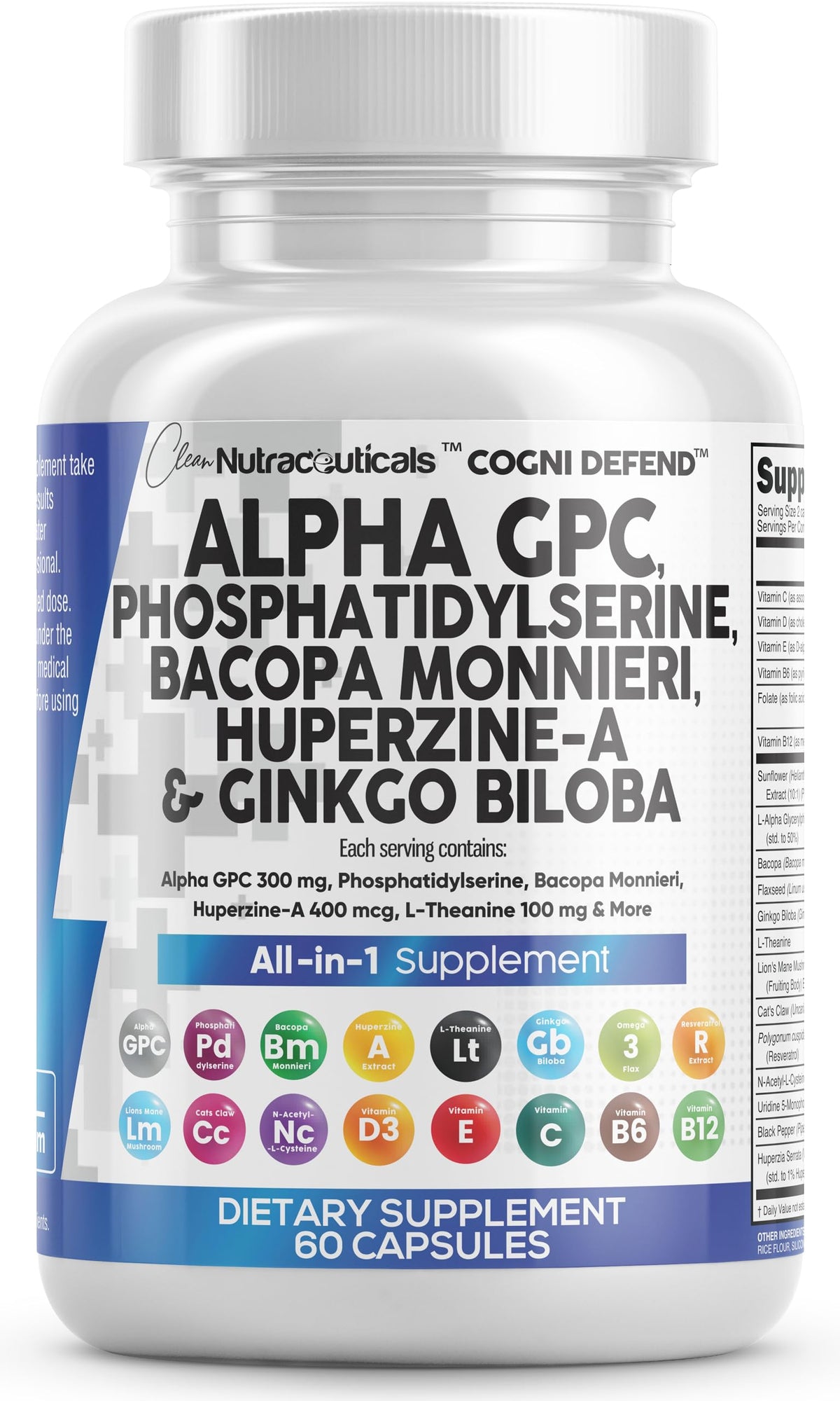 Clean Nutraceuticals Ginkgo Biloba Nootropic 60 Capsules front view