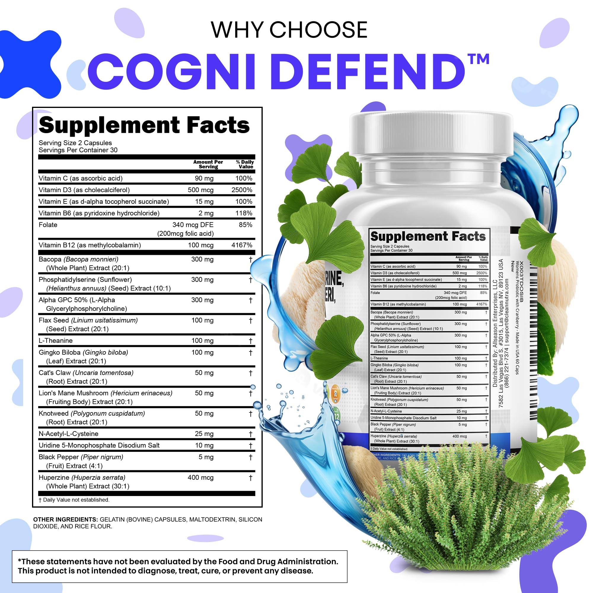 Clean Nutraceuticals Ginkgo Biloba Nootropic capsules on a table