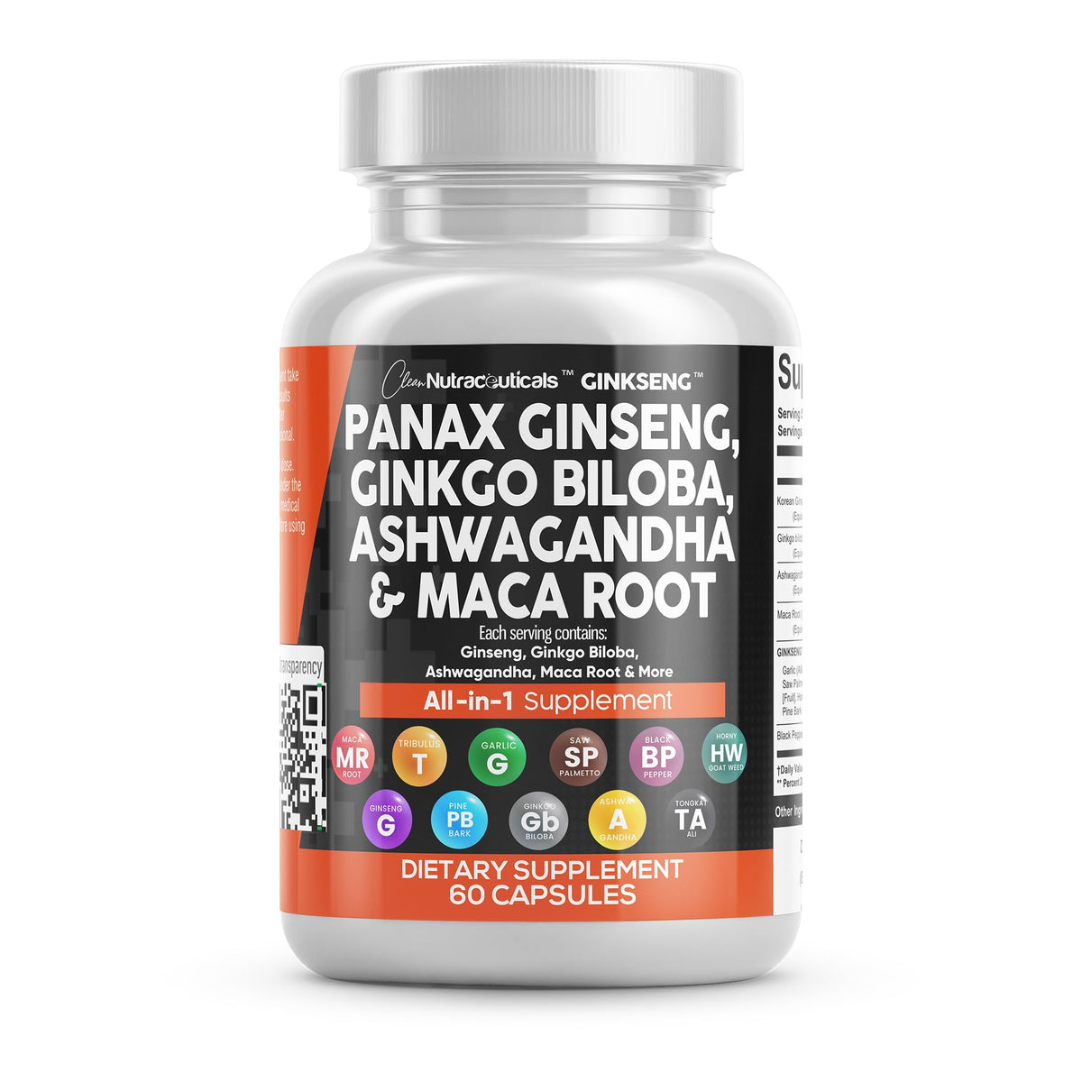 Clean Nutraceuticals Ginkseng Blend 60 Capsules front view