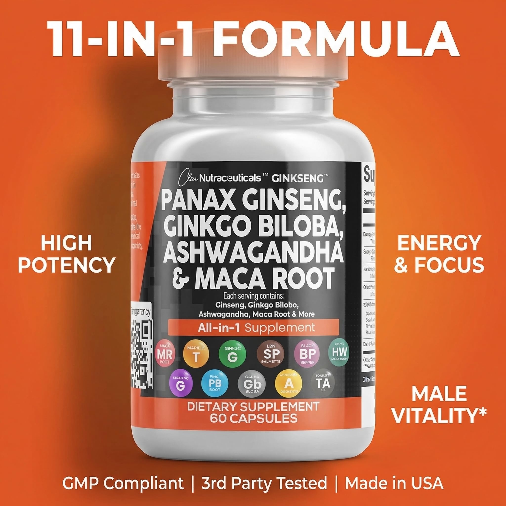 Clean Nutraceuticals Ginkseng Blend 60 Capsules with a measuring spoon