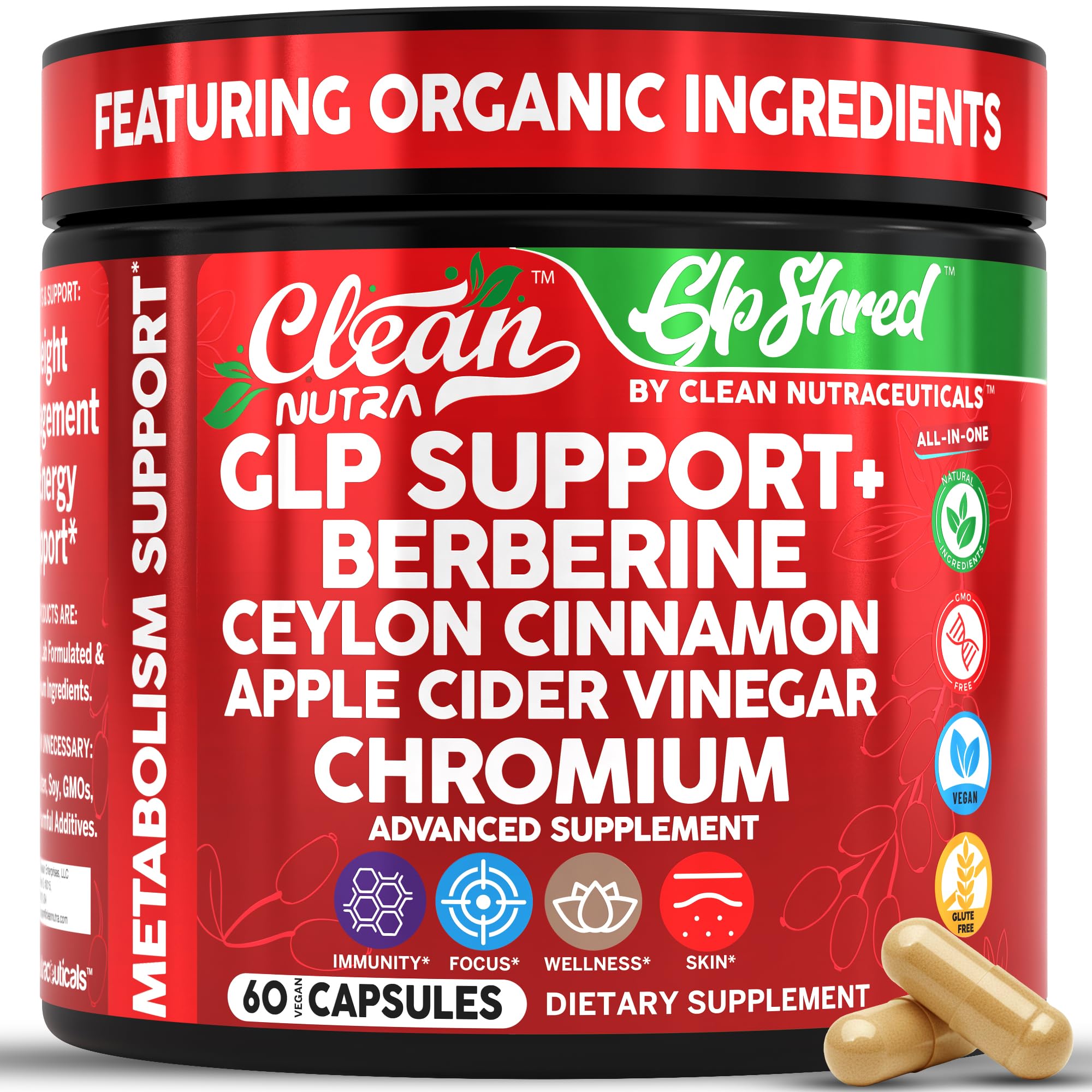 Clean Nutraceuticals GLP Shred Berberine Supplement bottle front view