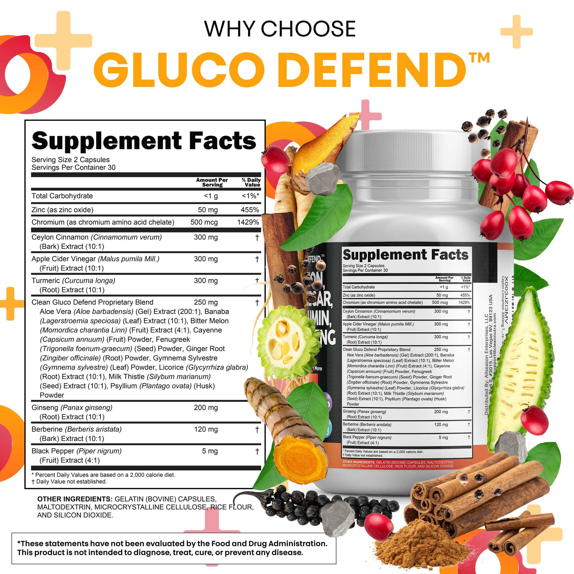 Clean Nutraceuticals Gluco Defend Cinnamon Supplements packaging