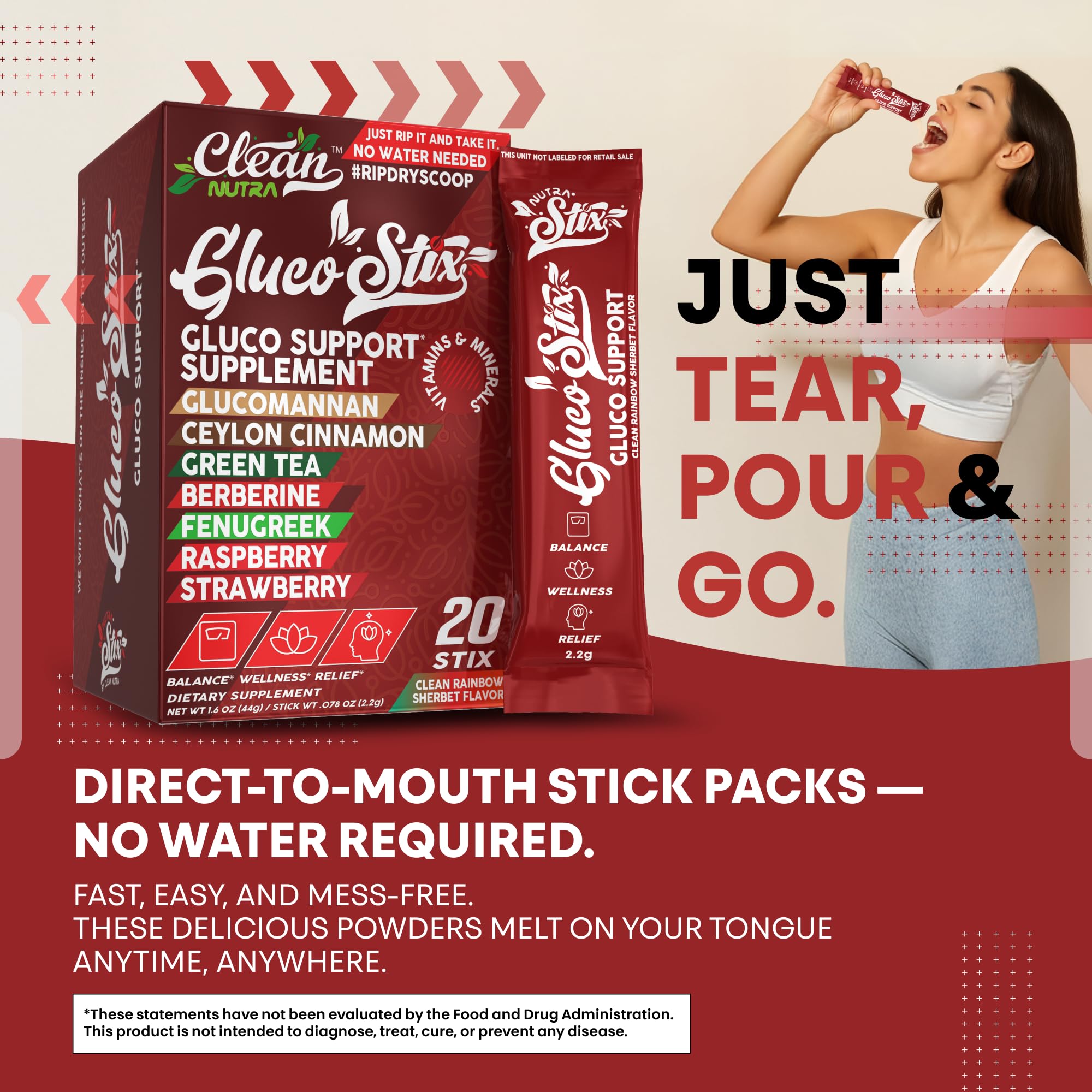 Clean Nutraceuticals Gluco Stix powder stick opened