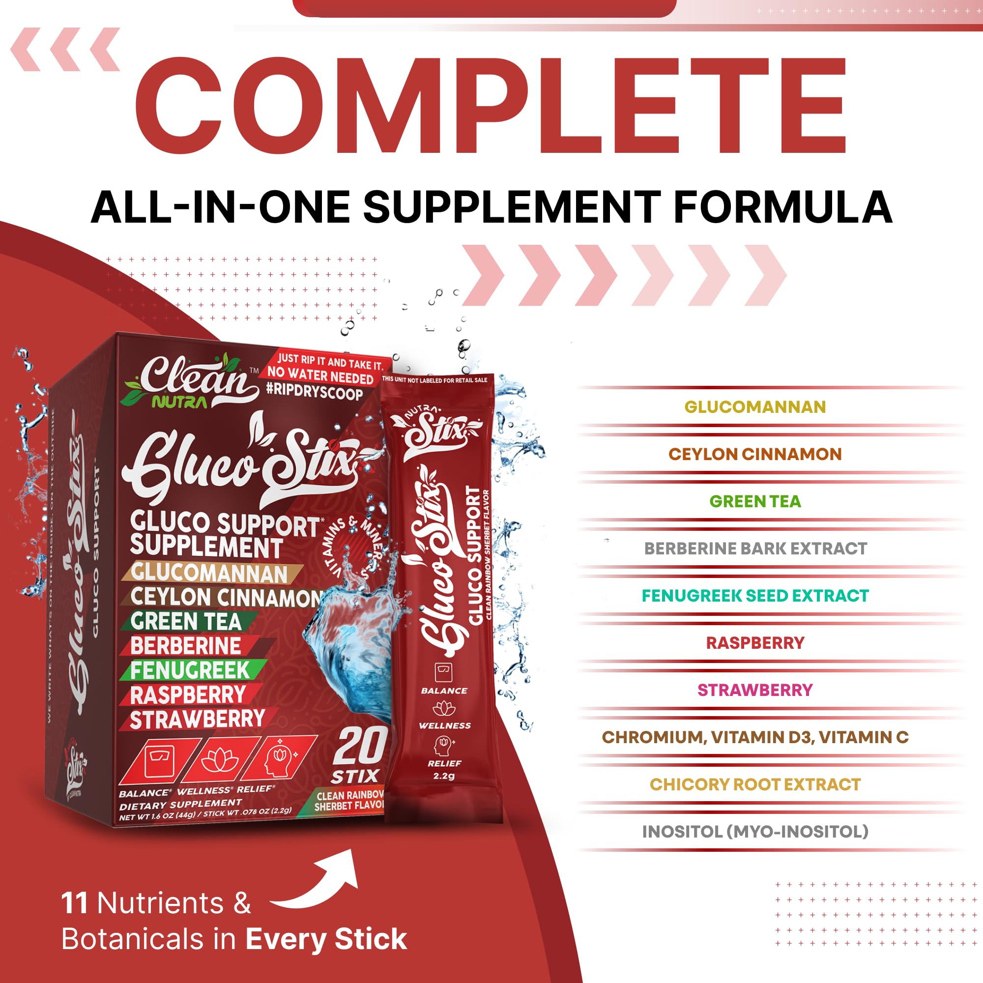Clean Nutraceuticals Gluco Stix powder stick side view