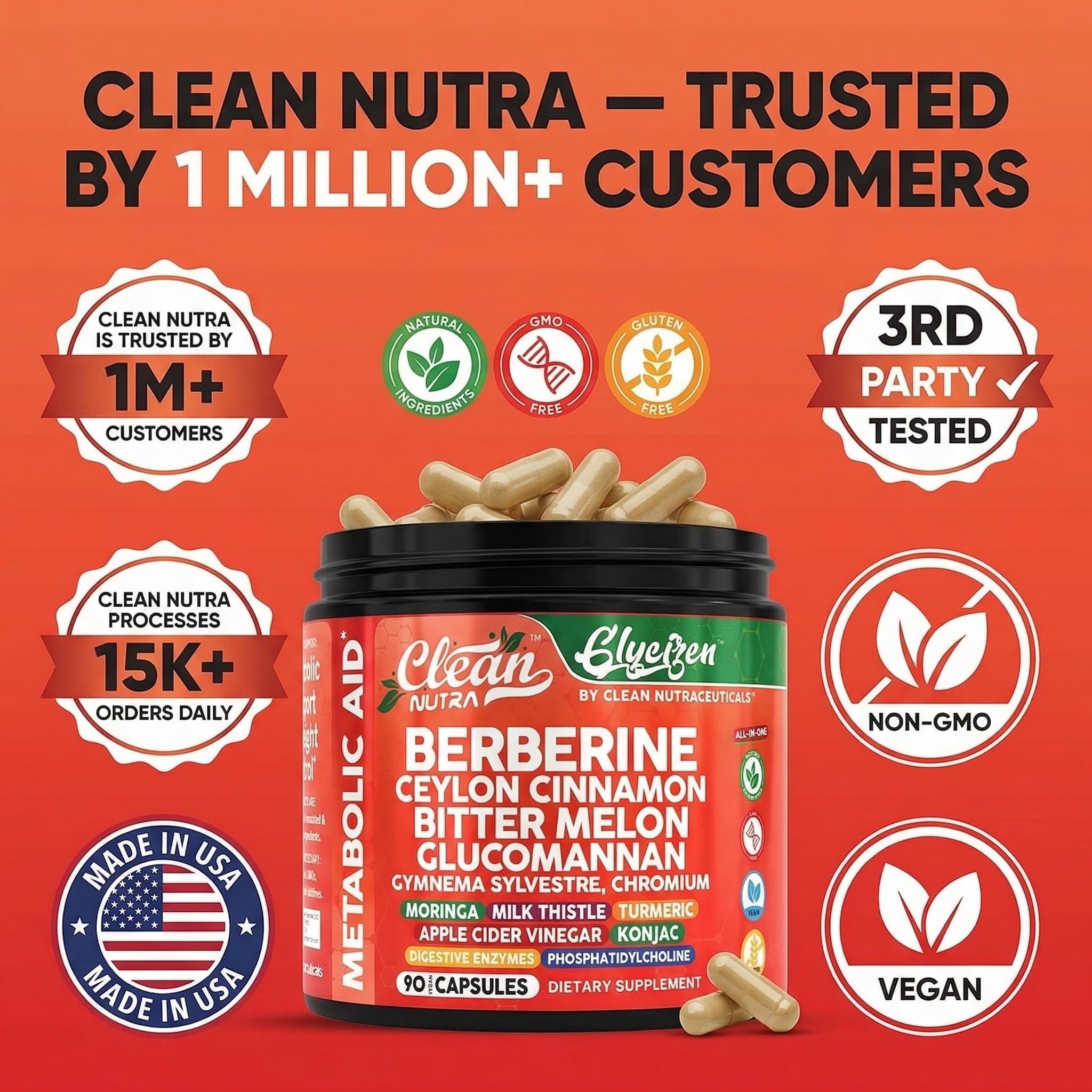 Clean Nutraceuticals GlyciZen Berberine Supplement capsules in a bowl
