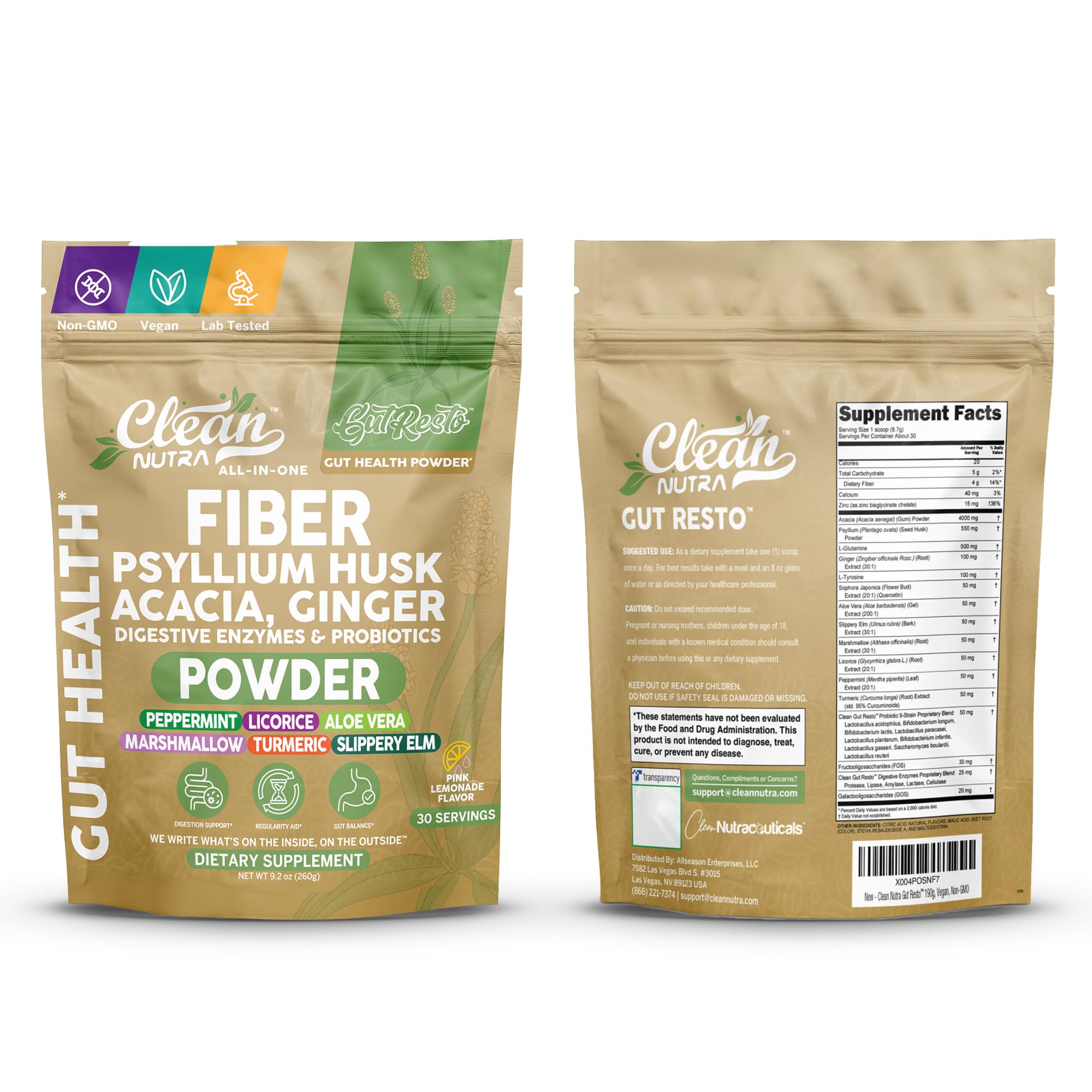 Clean Nutraceuticals GutResto Daily Fibre Powder nutritional information