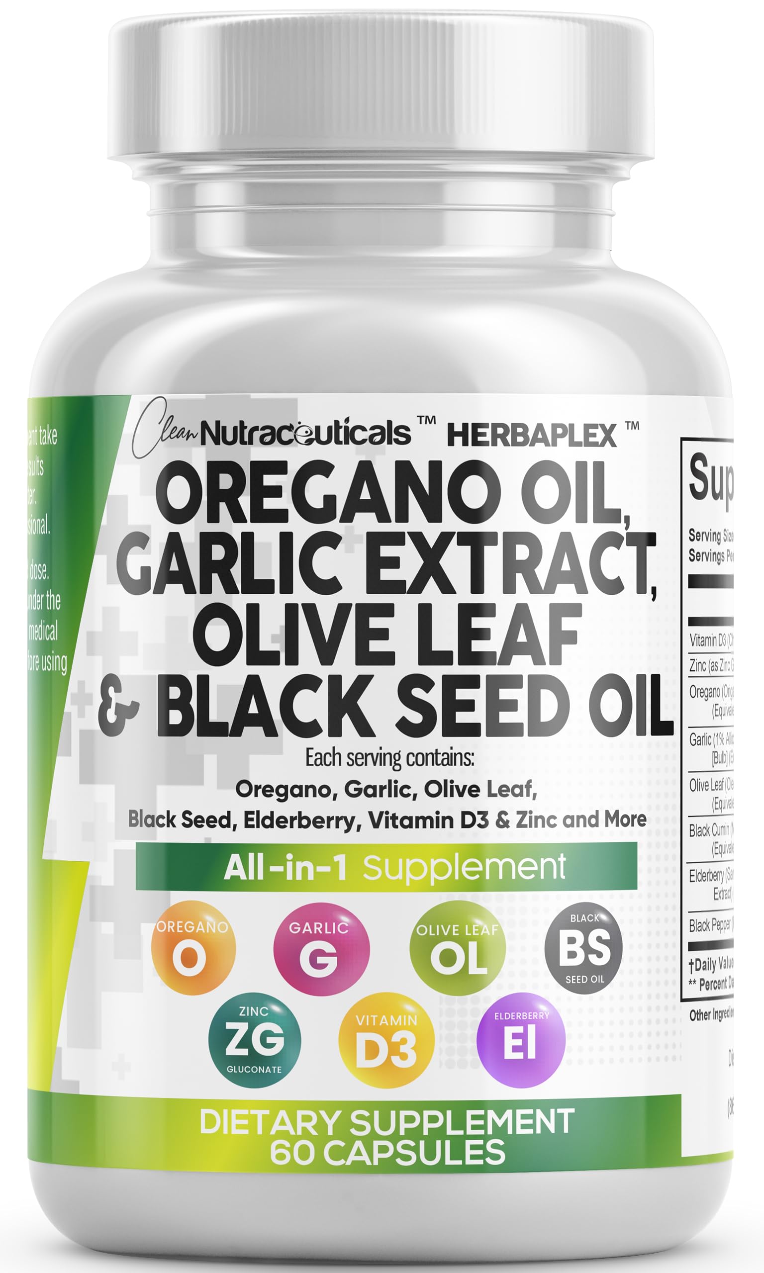Clean Nutraceuticals HerbaPlex Oregano & Garlic Supplement front view