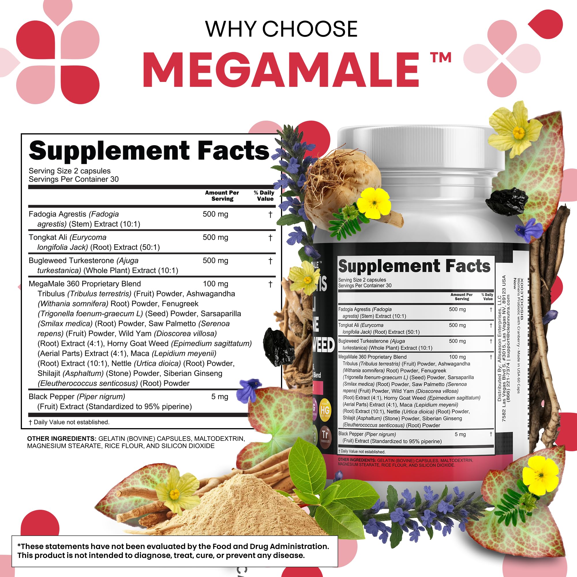 Clean Nutraceuticals Horny Goat Weed supplement bottle with dosage instructions