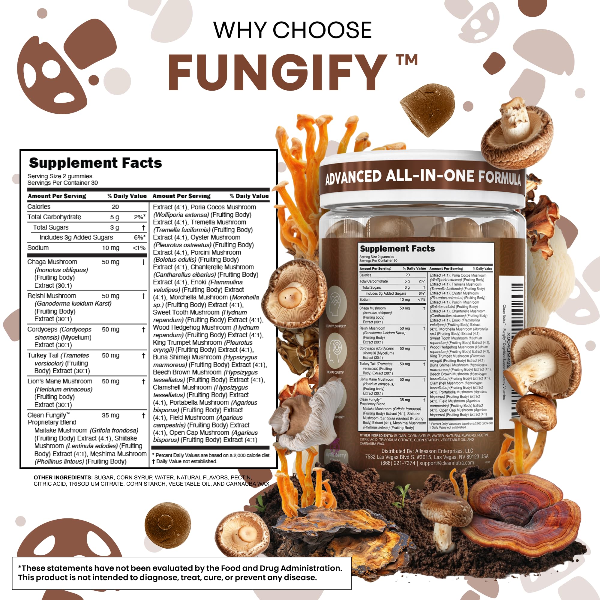 Clean Nutraceuticals Lions Mane Gummies ingredients list on packaging