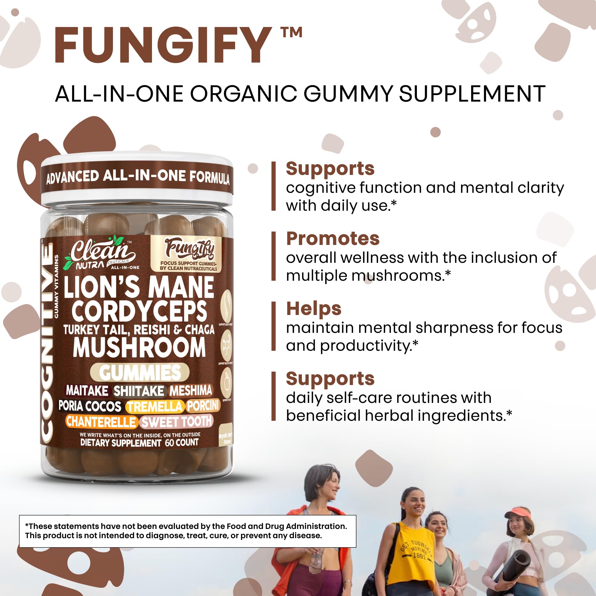 Clean Nutraceuticals Lions Mane Gummies on a wooden table