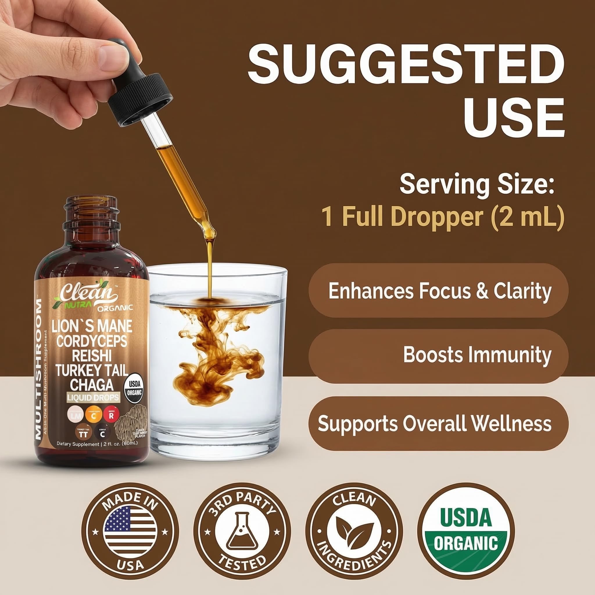 Clean Nutraceuticals Lions Mane Mushroom Liquid Drops close-up of dropper