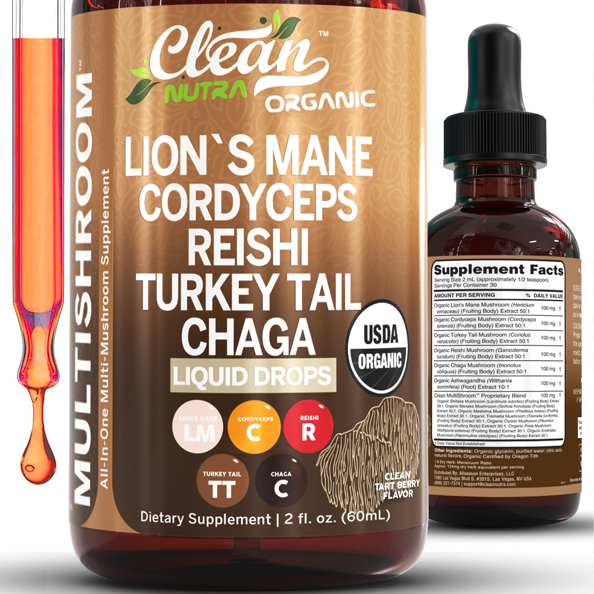 Clean Nutraceuticals Lions Mane Mushroom Liquid Drops front view