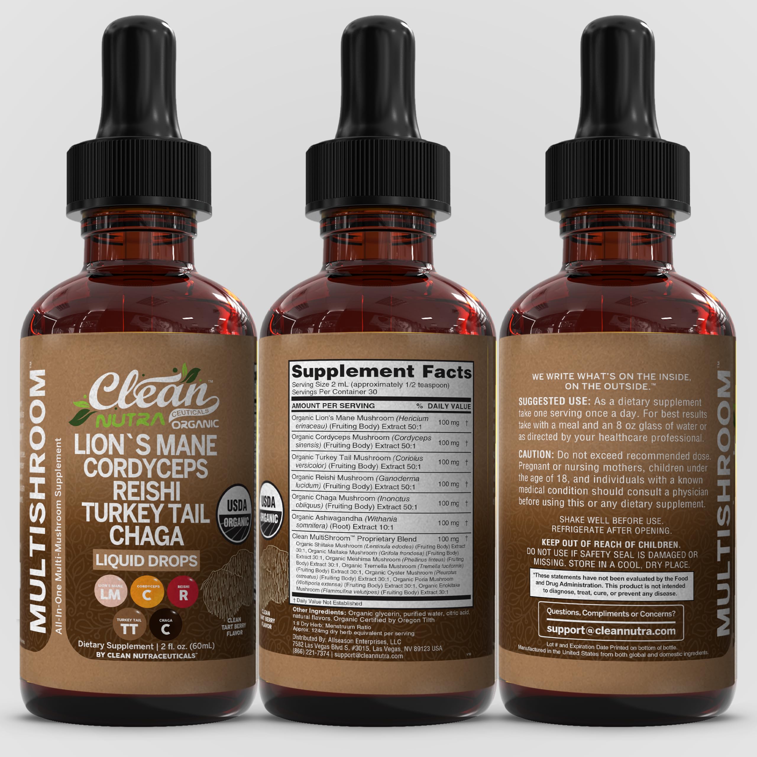 Clean Nutraceuticals Lions Mane Mushroom Liquid Drops ingredients list