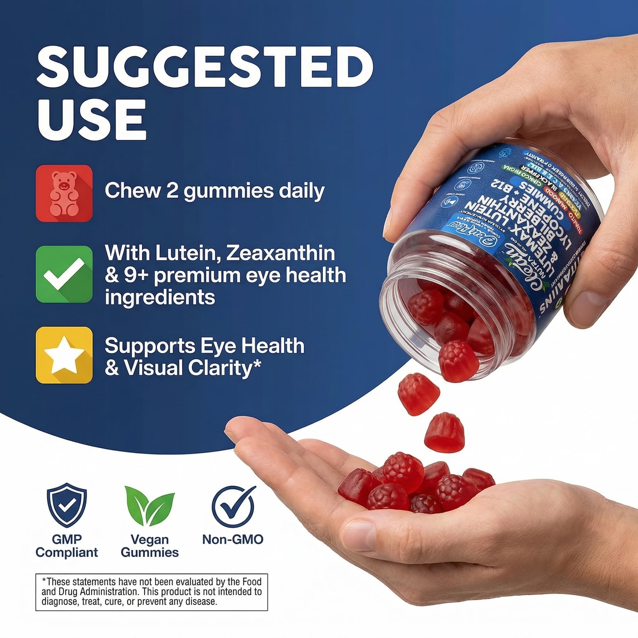 Clean Nutraceuticals Lutein Gummies ingredients list on the back