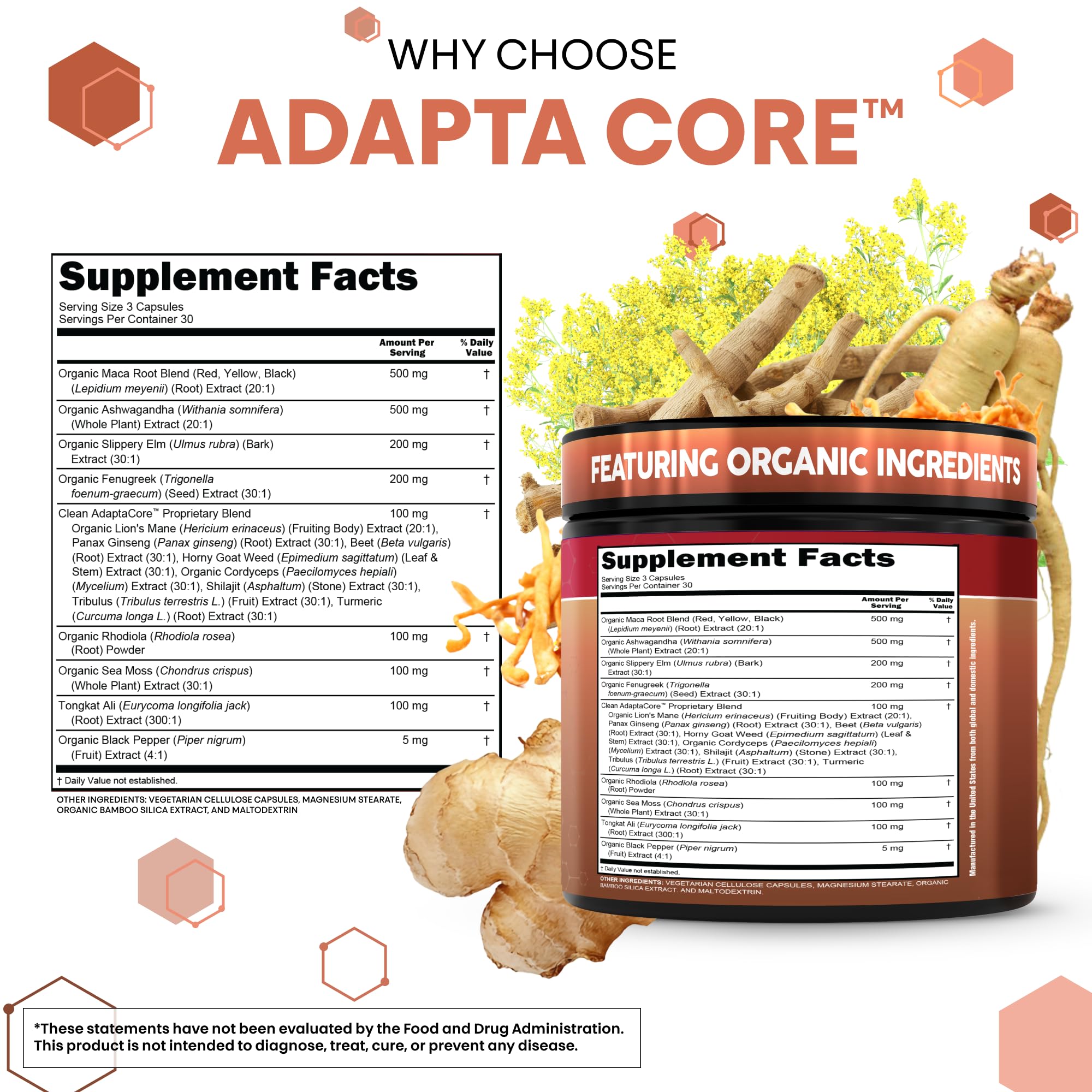 Clean Nutraceuticals Maca Root Capsules on a wooden table