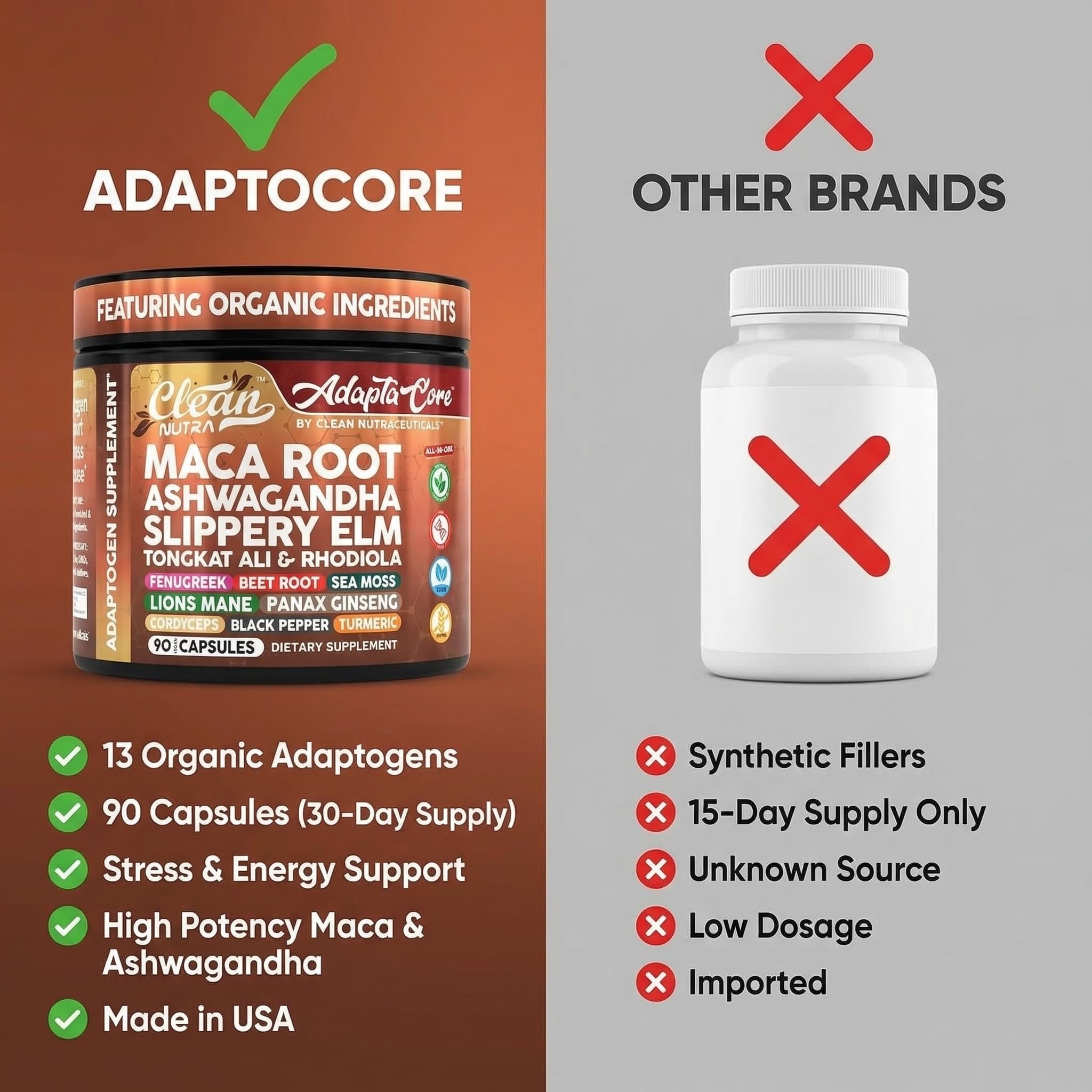 Clean Nutraceuticals Maca Root Capsules with measuring spoon
