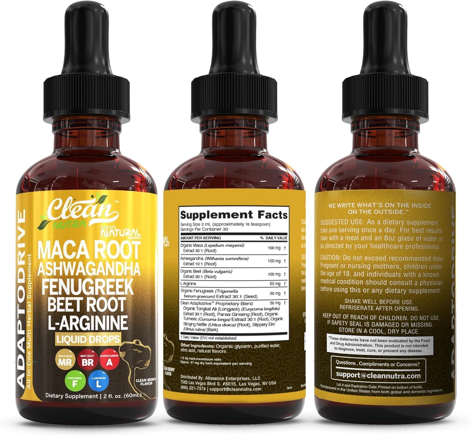 Clean Nutraceuticals Maca Root Drops 45g liquid in a glass