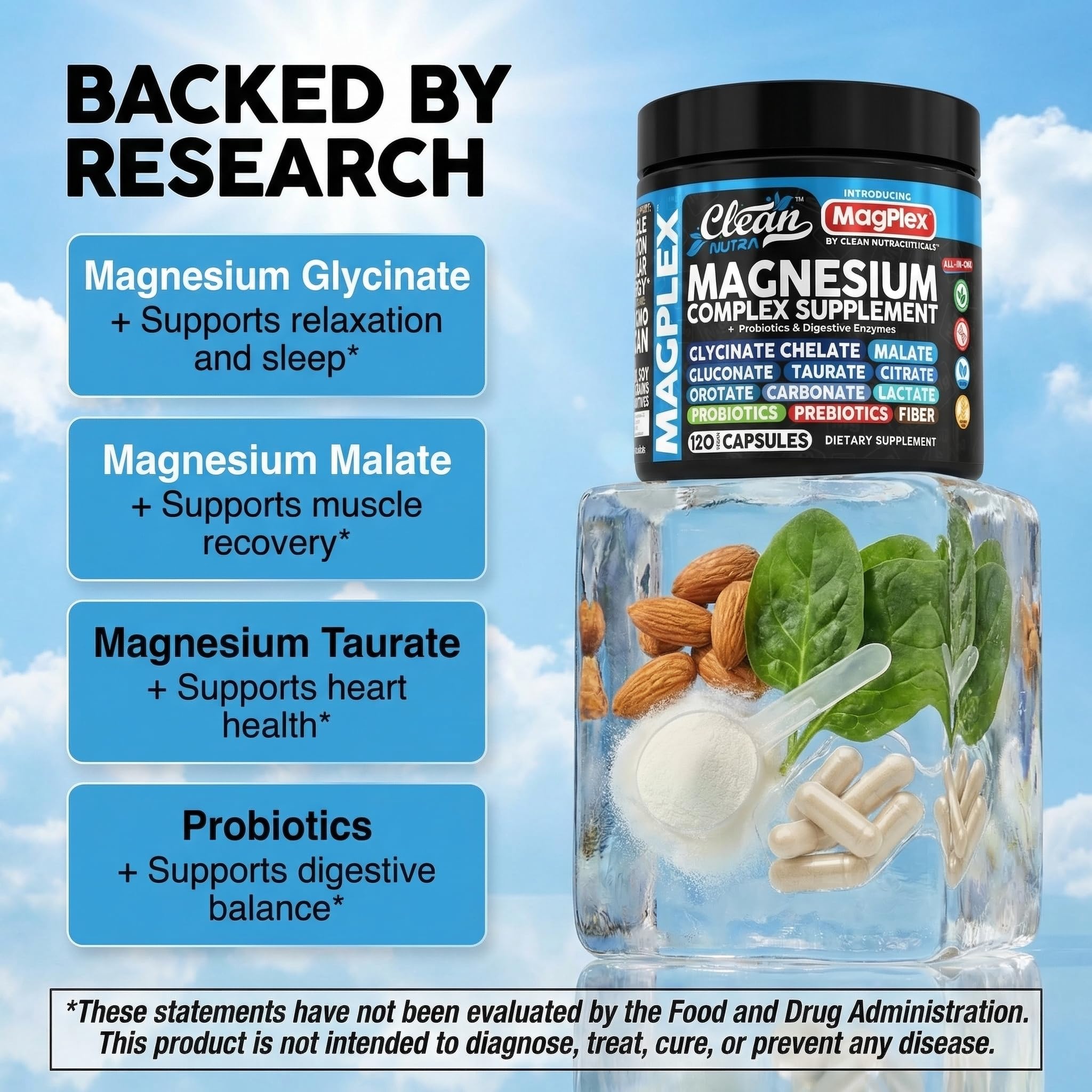 Clean Nutraceuticals Magnesium Glycinate Complex 1000mg bottle with capsules