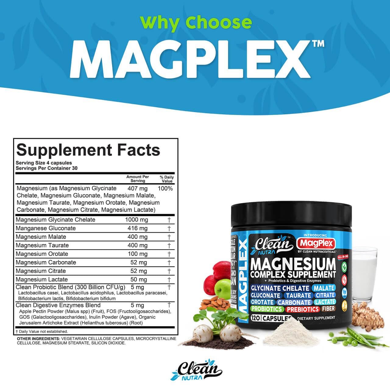Clean Nutraceuticals Magnesium Glycinate Complex 1000mg capsule close-up