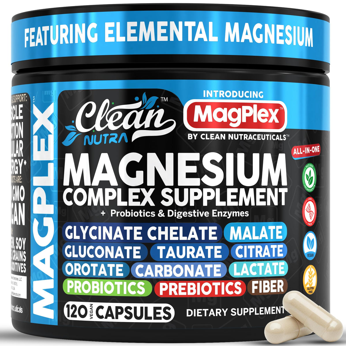 Clean Nutraceuticals Magnesium Glycinate Complex 1000mg front view