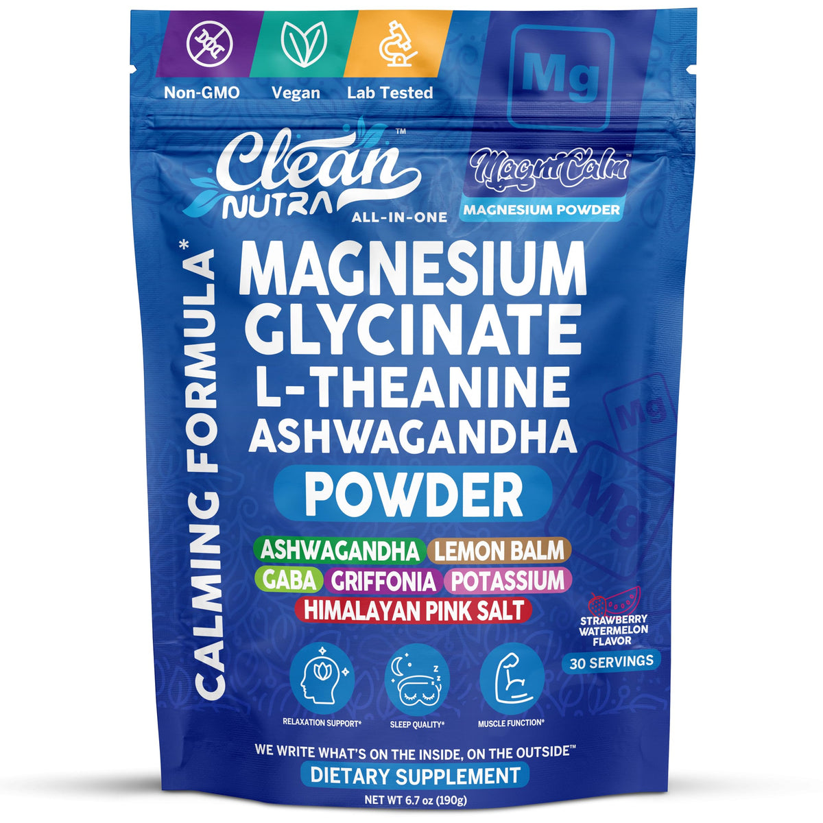 Clean Nutraceuticals Magnesium Glycinate Powder 200g front view