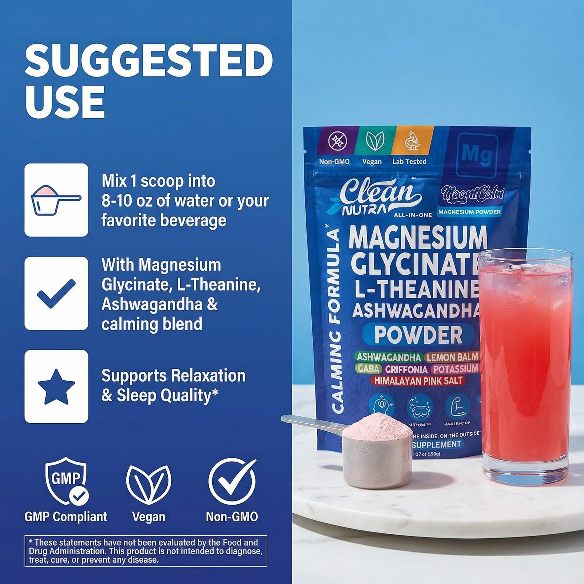 Clean Nutraceuticals Magnesium Glycinate Powder 200g nutritional information