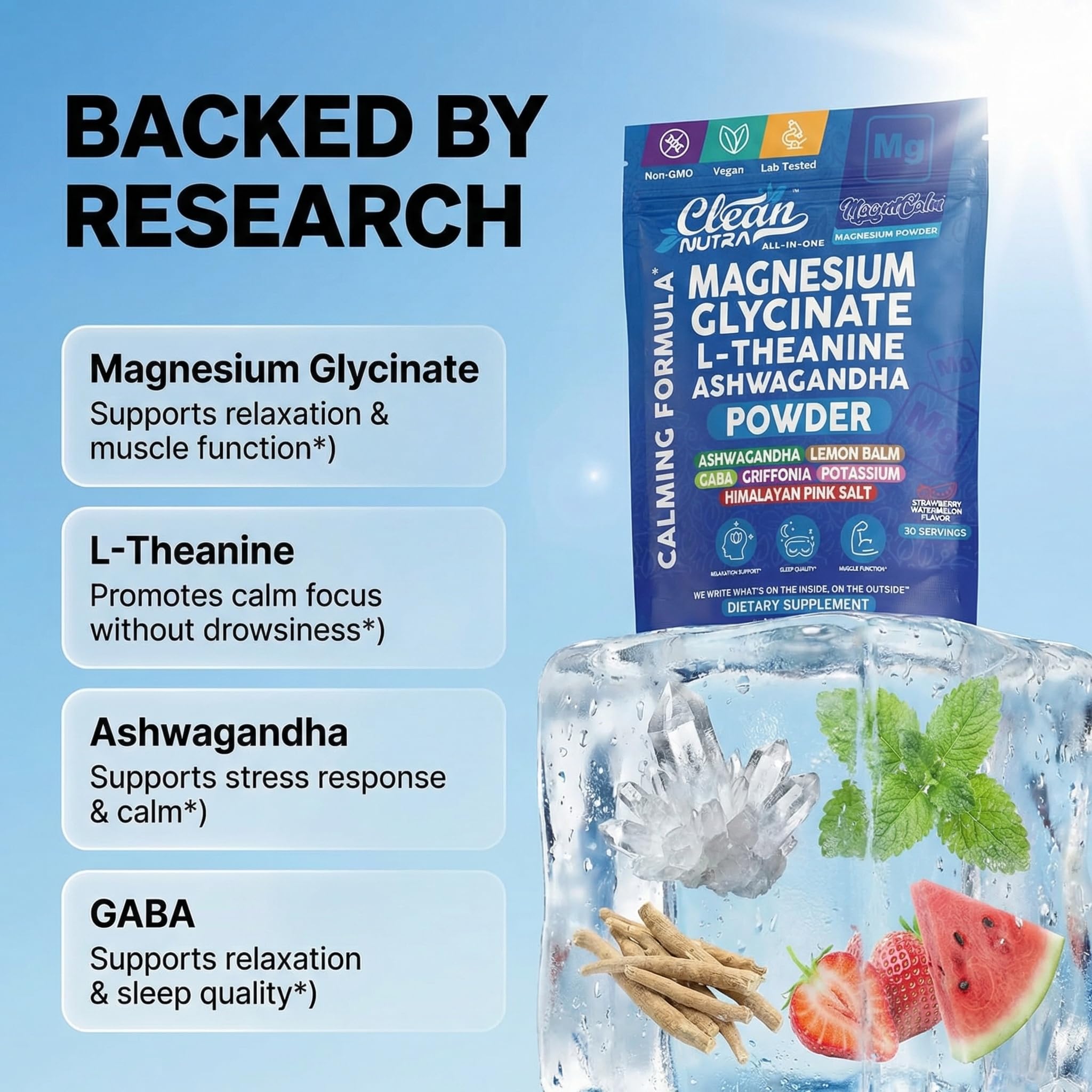 Clean Nutraceuticals Magnesium Glycinate Powder 200g scoop with powder