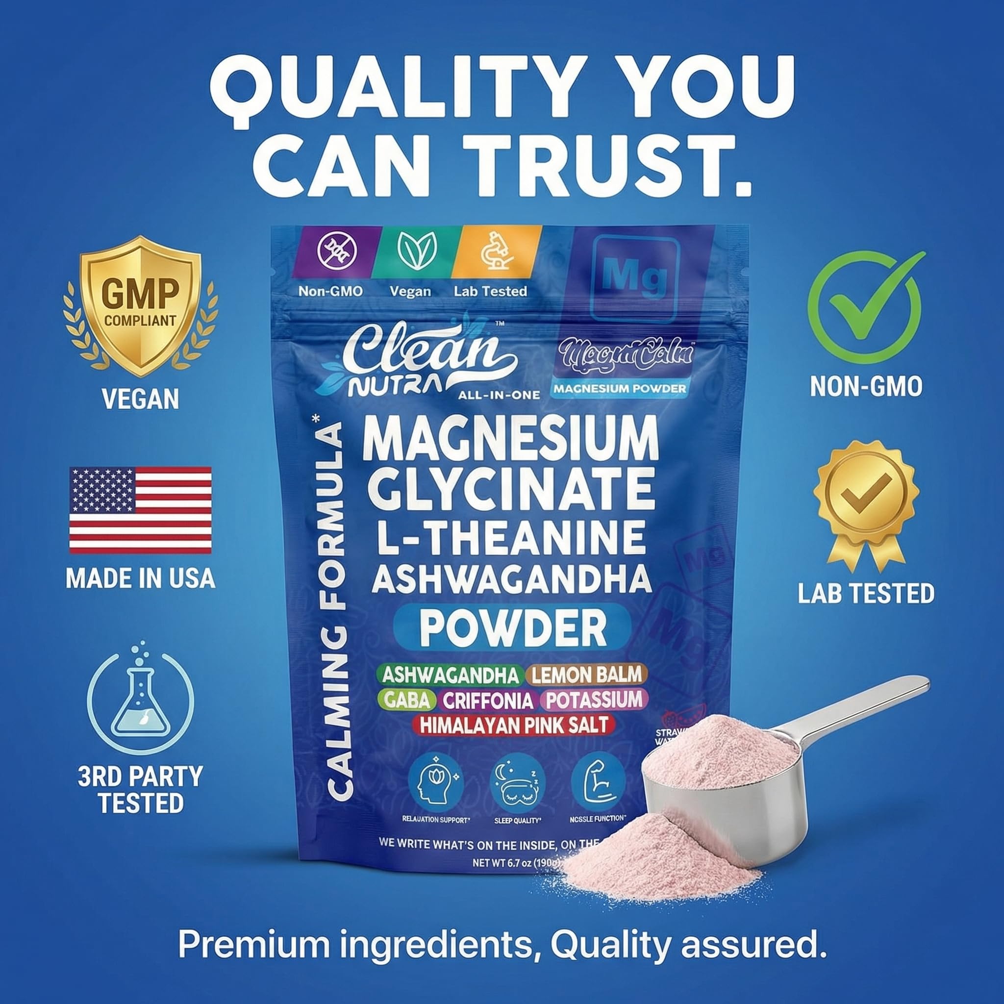 Clean Nutraceuticals Magnesium Glycinate Powder 200g serving suggestion
