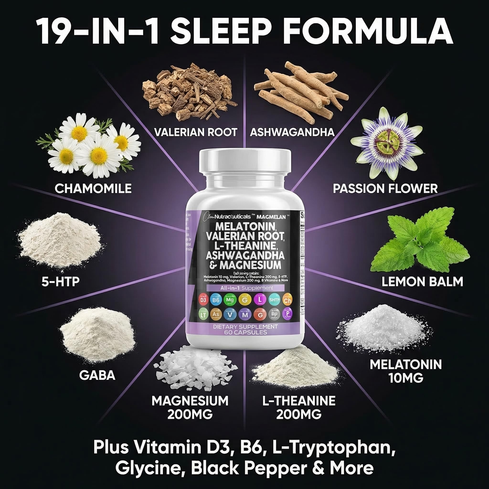 Clean Nutraceuticals Melatonin 10mg Valerian Root Capsules opened with two capsules