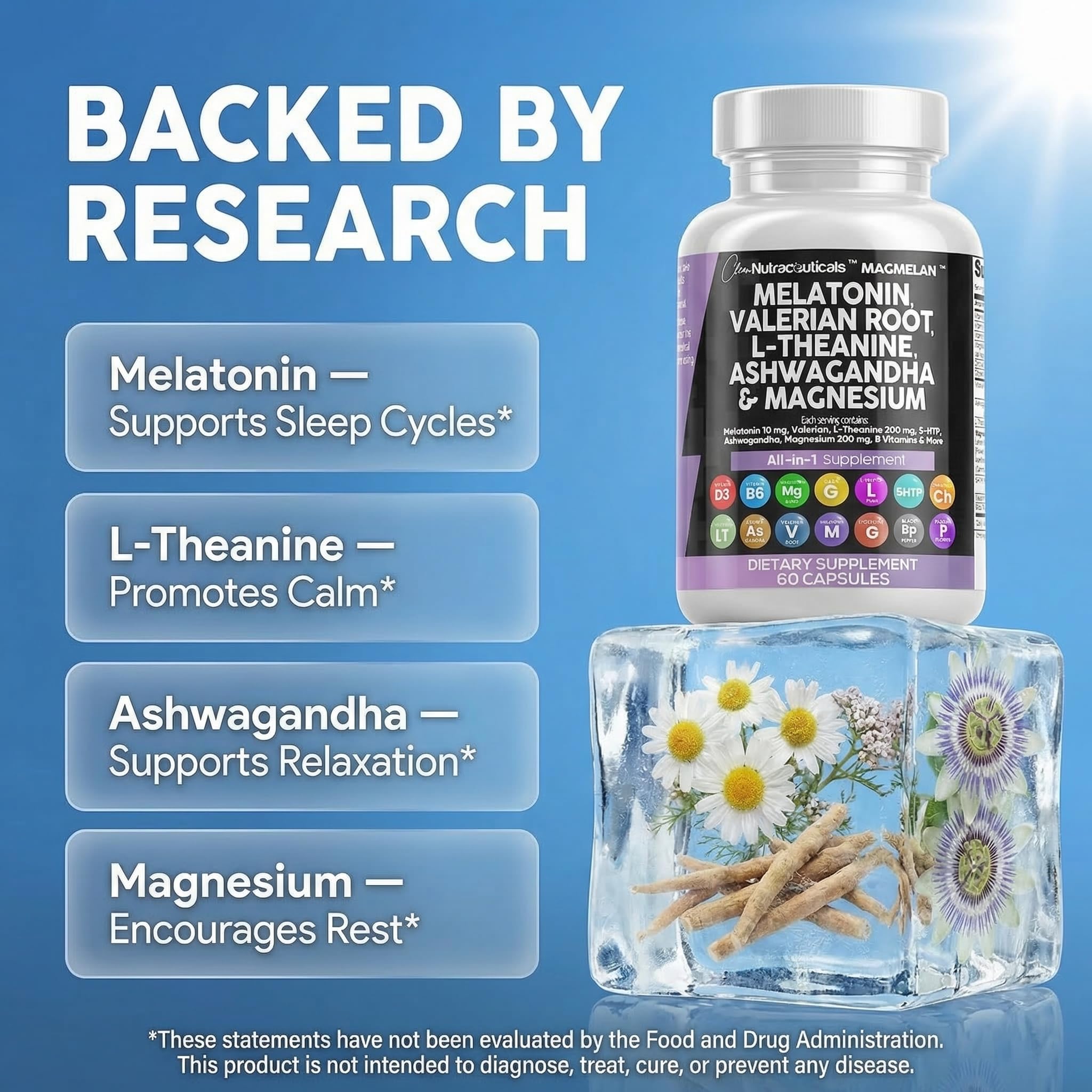 Clean Nutraceuticals Melatonin 10mg Valerian Root Capsules side view